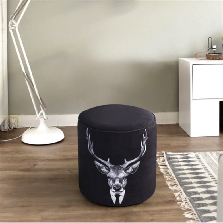 Puqqa Siyah Geyik Puf Desenli