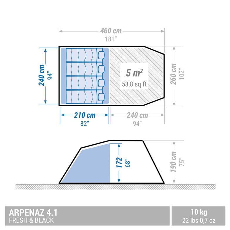 Quechua Arpenaz 4.1 Fresh & Black 1 Odalı 4 Kişilik Kamp Çadırı
