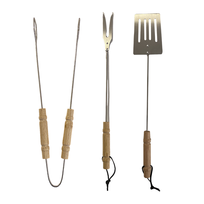 Reyo Aro Ahşap Saplı 3'lü Mangal Barbekü Seti Maşa Seti