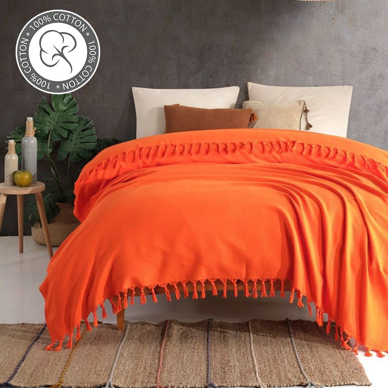 Reyo Home %100 Pamuk Çift Kişilik Pike Ve Yatak Örtüsü 200x230 cm Portakal