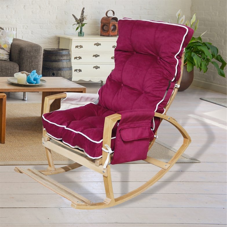 Reyo Home Efes Lüks Çift Minderli Sallanan Sandalye Tv Koltuğu Bordo/Krem