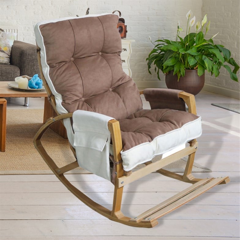 Reyo Home Efes Lüks Çift Minderli Sallanan Sandalye Tv Koltuğu Kahve/Krem