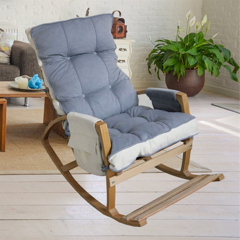 Reyo Home Elena Lüks Çift Minderli Sallanan Sandalye Tv Koltuğu Gri/Krem