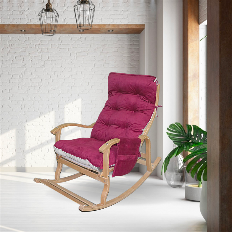 Reyo Home Helena TV, Kitap Okuma, Emzirme, Baba Koltuğu Sallanan Sandalye Bordo/Krem Çift Minder