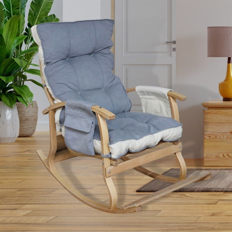 Reyo Home Lidya Lüks Çift Minderli Sallanan Sandalye Tv Koltuğu Gri/Krem