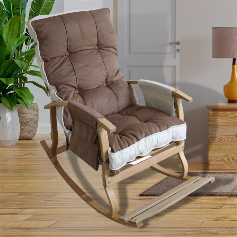 Reyo Home Lidya Lüks Çift Minderli Sallanan Sandalye Tv Koltuğu Kahve/Krem