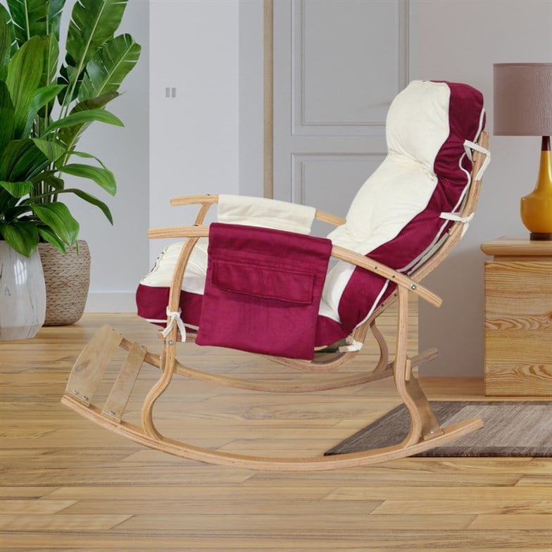 Reyo Home Lidya Lüks Çift Minderli Sallanan Sandalye Tv Koltuğu Bordo/Krem