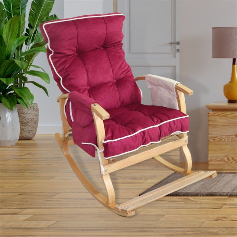 Reyo Home Lidya Lüks Çift Minderli Sallanan Sandalye Tv Koltuğu Bordo/Krem