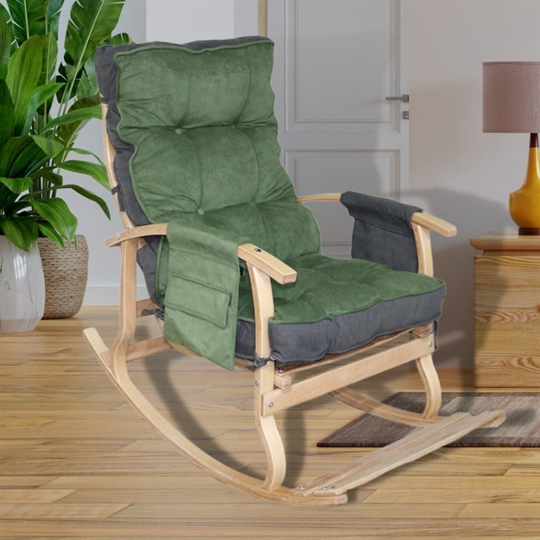 Reyo Home Lidya Lüks Çift Minderli Sallanan Sandalye Tv Koltuğu Gri/Yeşil