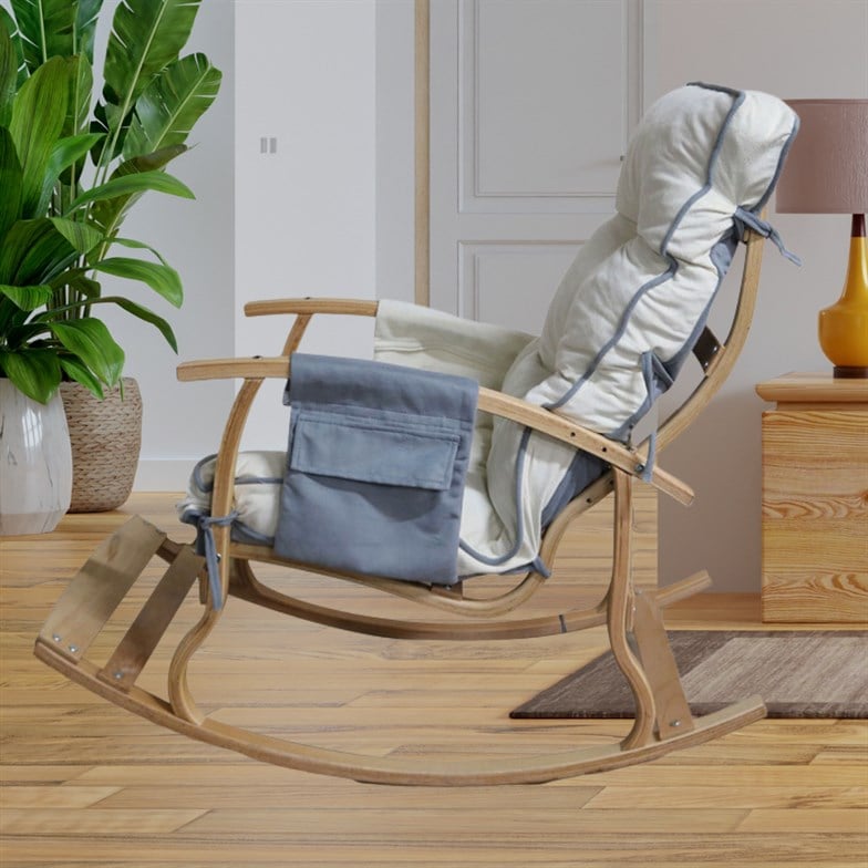 Reyo Home Lidya Lüks Çift Minderli Sallanan Sandalye Tv Koltuğu Gri/Krem