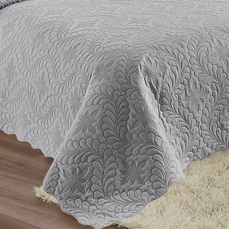 Reyo Home Lily Gri Microfiber Çift Kişilik Yatak Örtüsü 