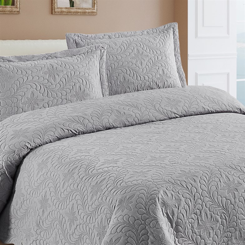 Reyo Home Lily Gri Microfiber Çift Kişilik Yatak Örtüsü 
