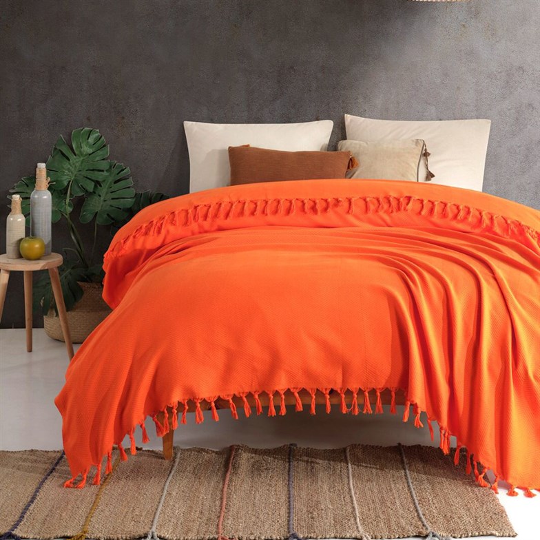 Reyo Home Pamuk Çift Kişilik Pike Ve Yatak Örtüsü 200x230 cm Portakal