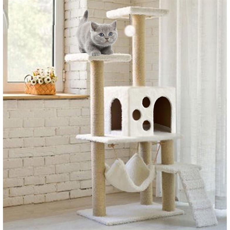 Reyo Pet B-10 Hamaklı Yuvalı Lüx Kedi Tırmalama Evi Beyaz