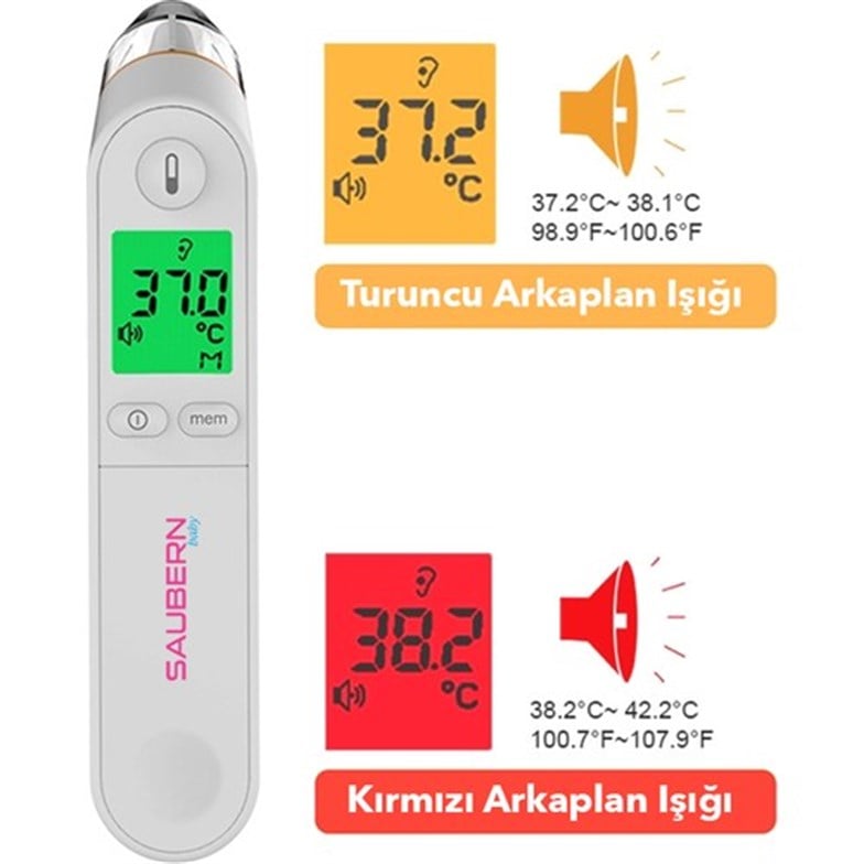 Saubern BNT9601 Kulaktan Ateş Ölçer - Dijital Termometre - Işıklı Ekran