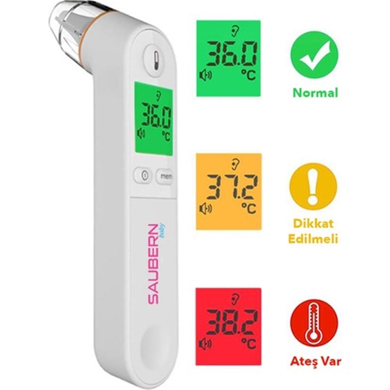 Saubern BNT9601 Kulaktan Ateş Ölçer - Dijital Termometre - Işıklı Ekran