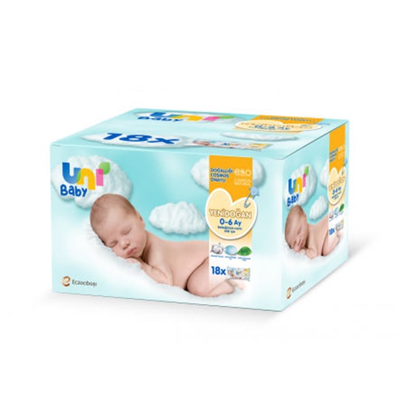 Uni Baby Yenidoğan 40 Yaprak 18'li Paket Islak Mendil