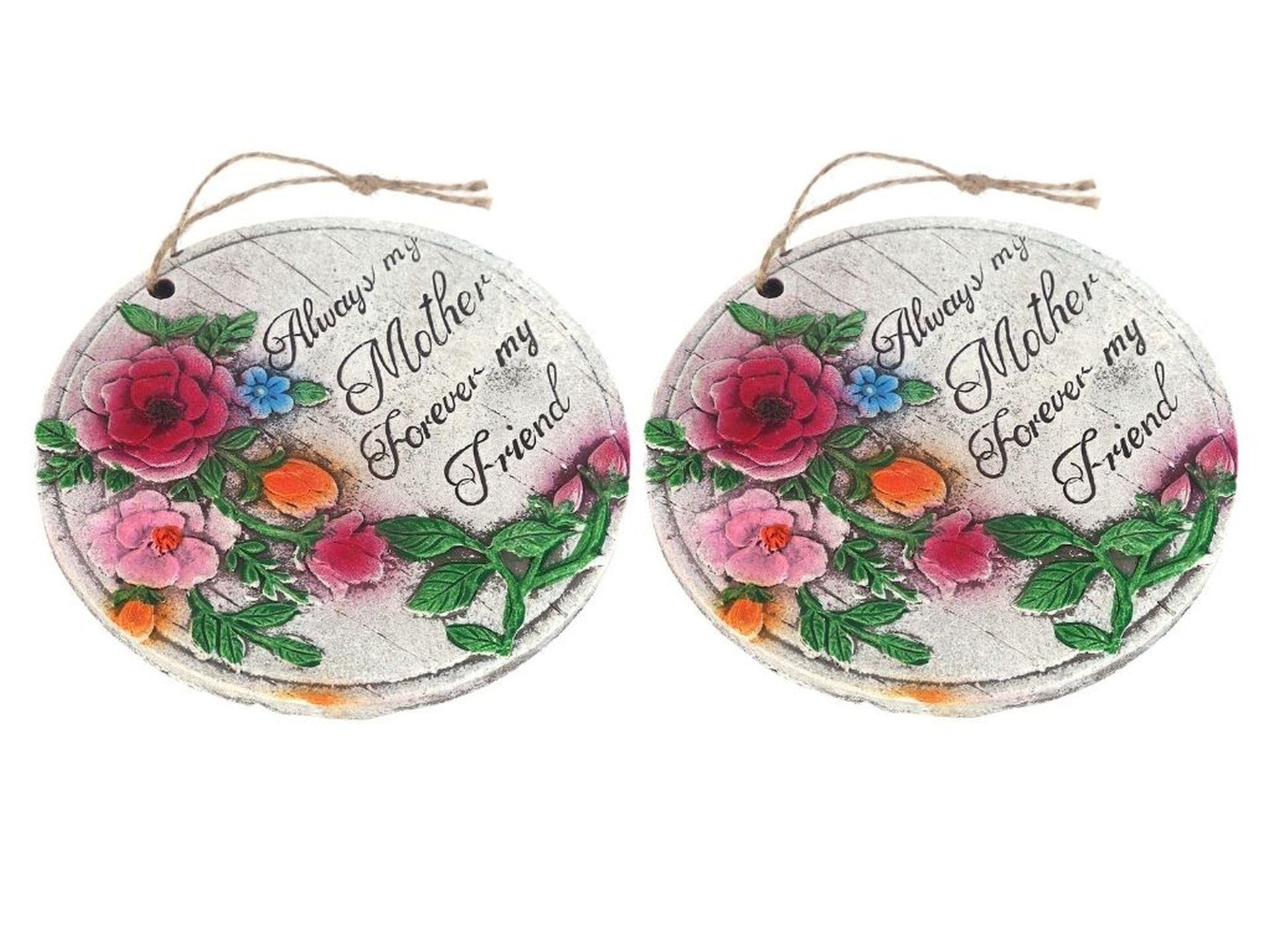 2 Adet Asılabilir Balkon Ve Bahçe Süsü Gullu,Anne Temalı Yuvarlak 15X15X1,1Cm Duvar Süsü,Taşı Balkon,Bahçe Ve Oda Dekor  Hoşgeldiniz Tablo,Tabela