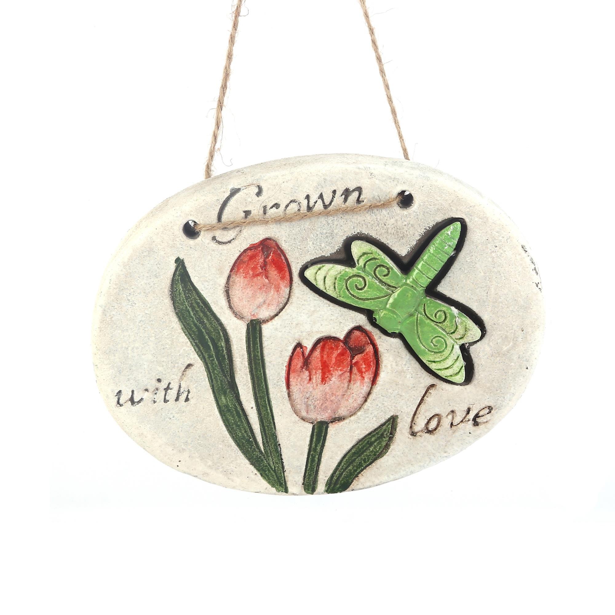 2 Adet Asılabilir Balkon Ve Bahçe Süsü Yeşil Yusufçuk Desenli Oval 17X15X1,3Cm Duvar Süsü,Taşı Balkon,Bahçe Ve Oda Dekor  Hoşgeldiniz Tablo,Tabela