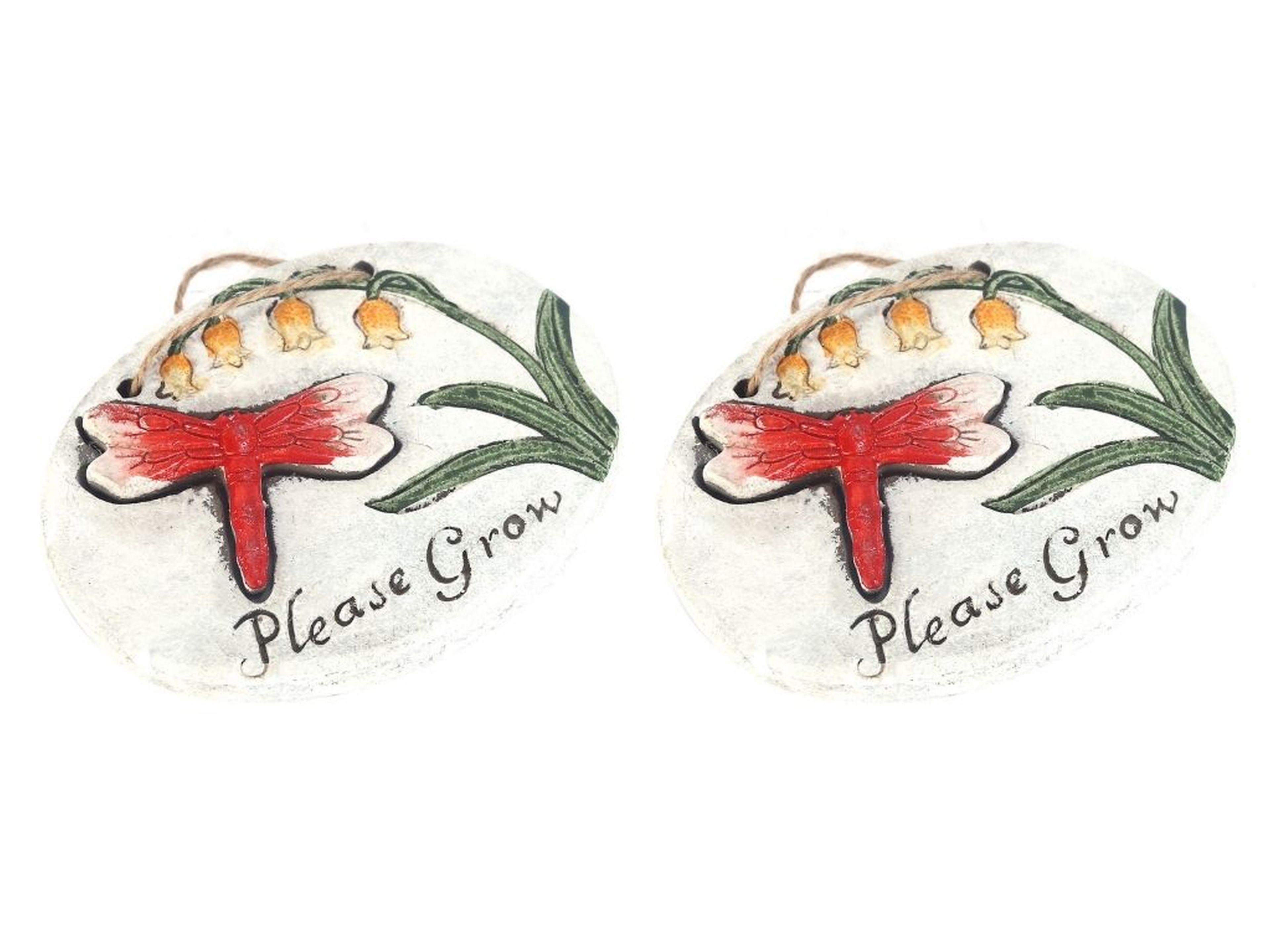 2 Adet Asılabilir Balkon Ve Bahçe Süsü Kırmızı Yusufçuk Desenli Oval 17X15X1,3Cm Duvar Süsü,Taşı Balkon,Bahçe Ve Oda Dekor  Hoşgeldiniz Tablo,Tabela