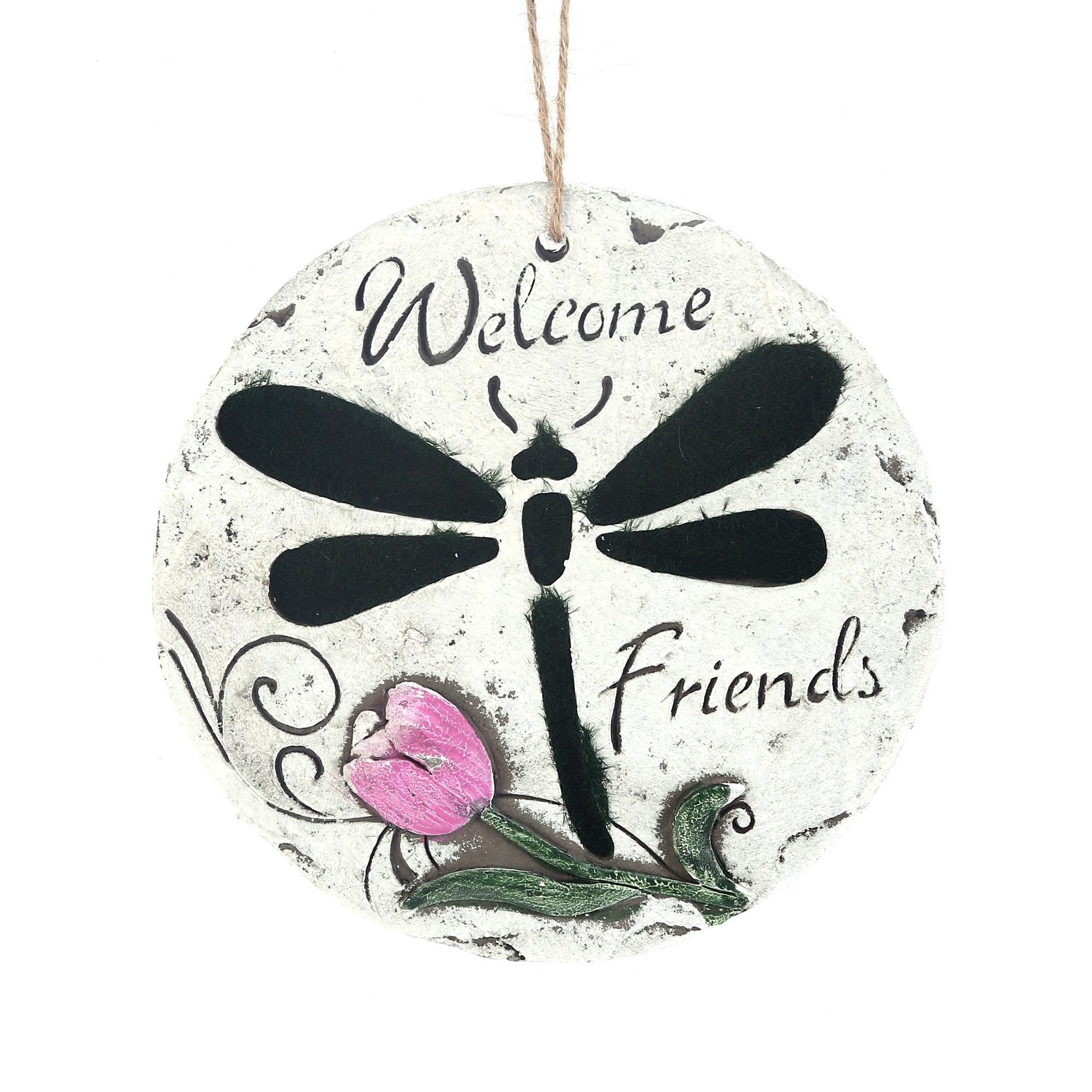 2 Adet Asılabilir Balkon Ve Bahçe Süsü Siyah Yusufçuklu Yuvarlak 15X15X1,1Cm Duvar Süsü,Taşı Balkon,Bahçe Ve Oda Dekor  Hoşgeldiniz Tablo,Tabela