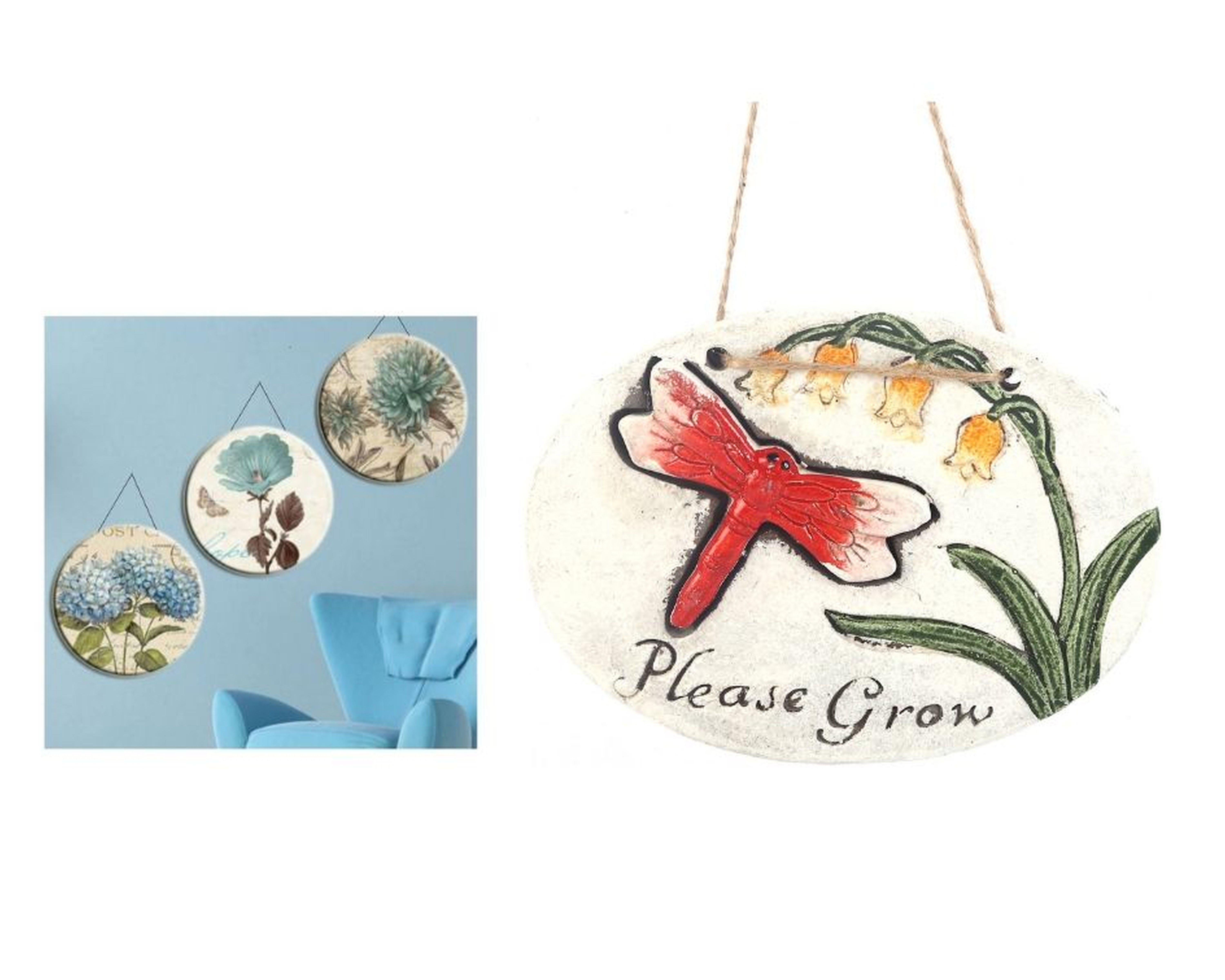 2 Adet Asılabilir Balkon Ve Bahçe Süsü Kırmızı Yusufçuk Desenli Oval 17X15X1,3Cm Duvar Süsü,Taşı Balkon,Bahçe Ve Oda Dekor  Hoşgeldiniz Tablo,Tabela