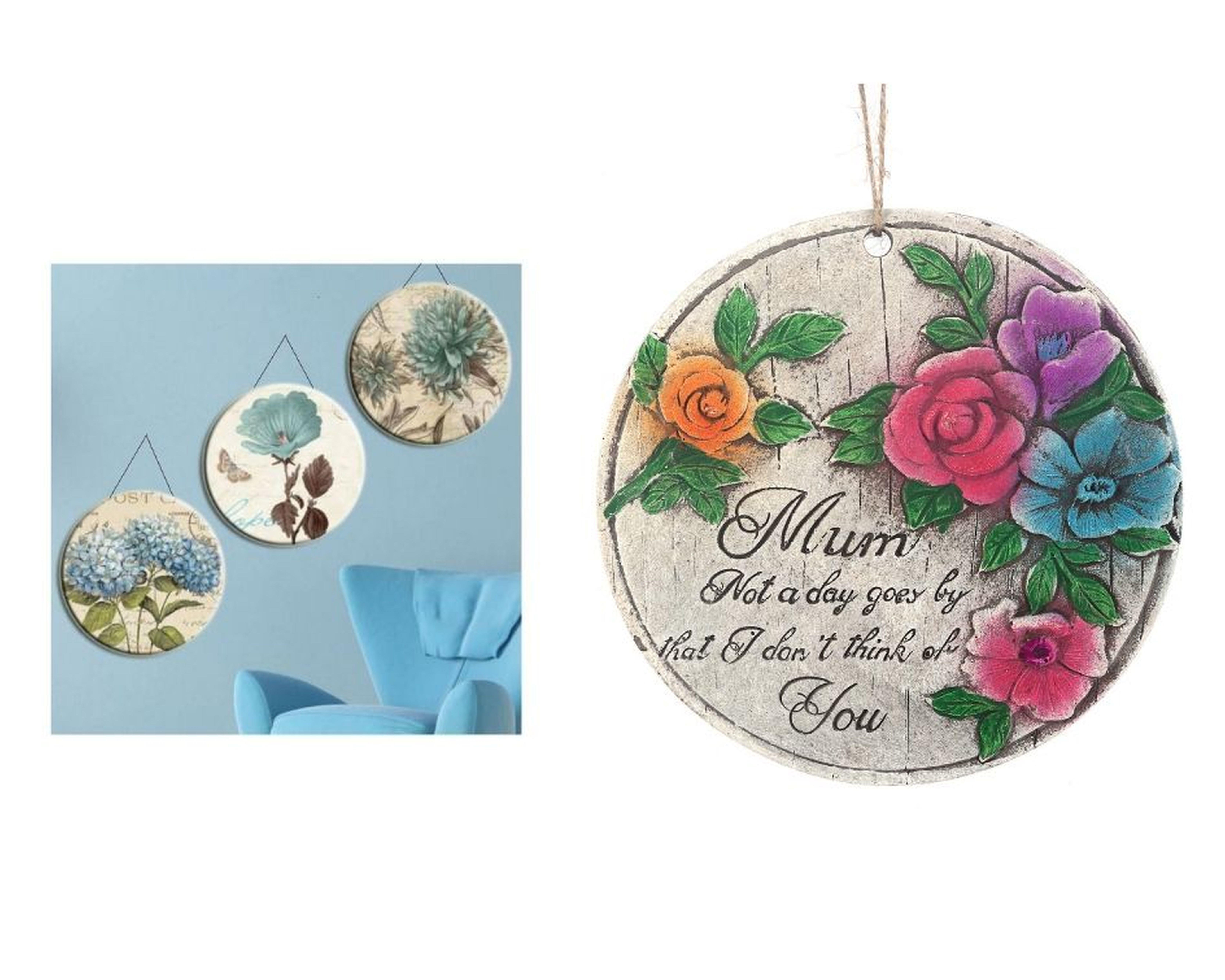 2 Adet Asılabilir Balkon Ve Bahçe Süsü Gelincikli,Anne Temalı Yuvarlak 15X15X1,1Cm Duvar Süsü,Taşı Balkon,Bahçe Ve Oda Dekor  Hoşgeldiniz Tablo,Tabela