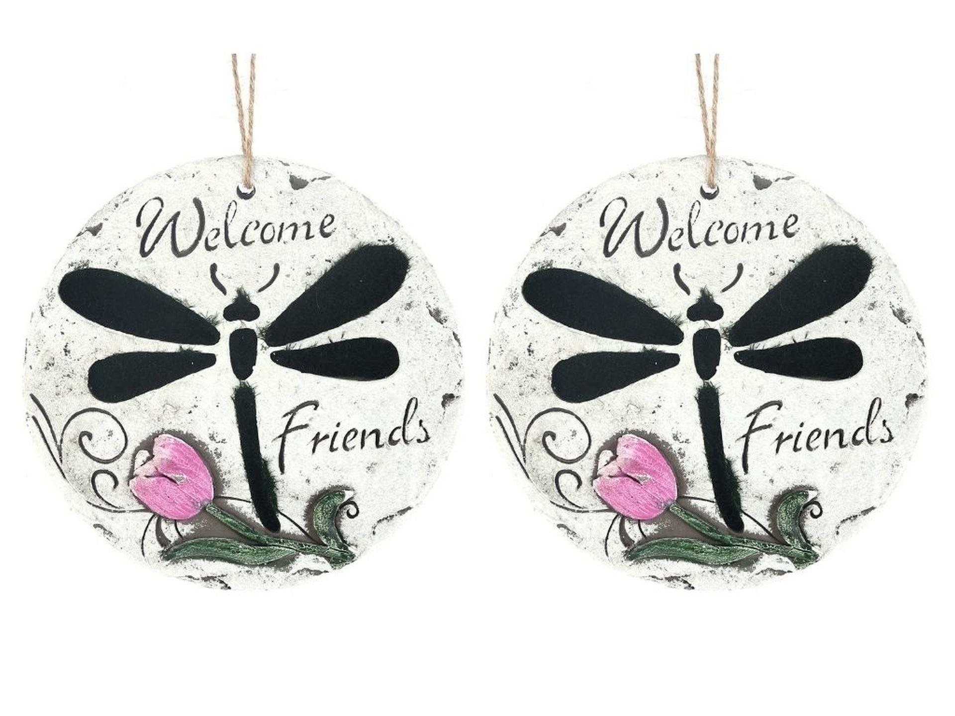 2 Adet Asılabilir Balkon Ve Bahçe Süsü Siyah Yusufçuklu Yuvarlak 15X15X1,1Cm Duvar Süsü,Taşı Balkon,Bahçe Ve Oda Dekor  Hoşgeldiniz Tablo,Tabela