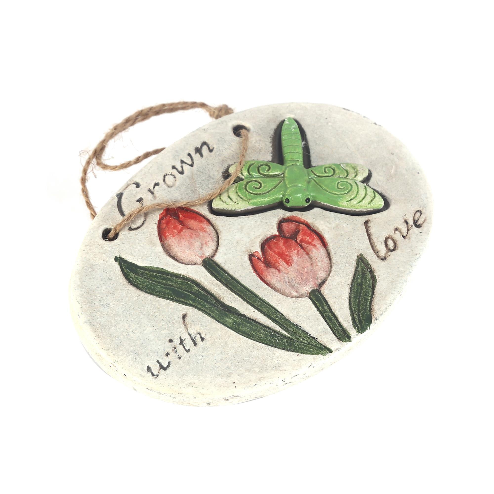 2 Adet Asılabilir Balkon Ve Bahçe Süsü Yeşil Yusufçuk Desenli Oval 17X15X1,3Cm Duvar Süsü,Taşı Balkon,Bahçe Ve Oda Dekor  Hoşgeldiniz Tablo,Tabela