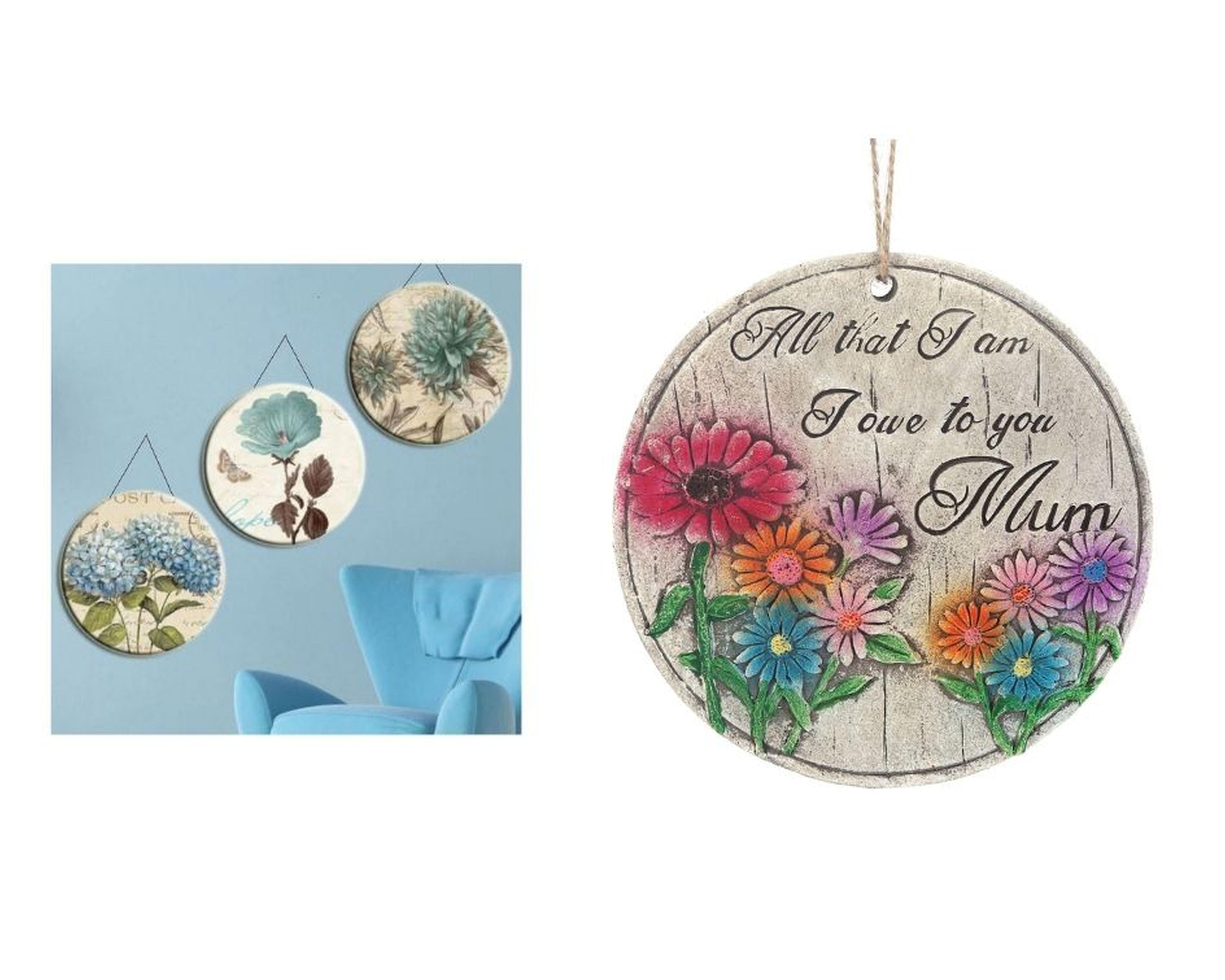 2 Adet Asılabilir Balkon Ve Bahçe Süsü Papatyalı,Anne Temalı Yuvarlak 15X15X1,1Cm Duvar Süsü,Taşı Balkon,Bahçe Ve Oda Dekor  Hoşgeldiniz Tablo,Tabela