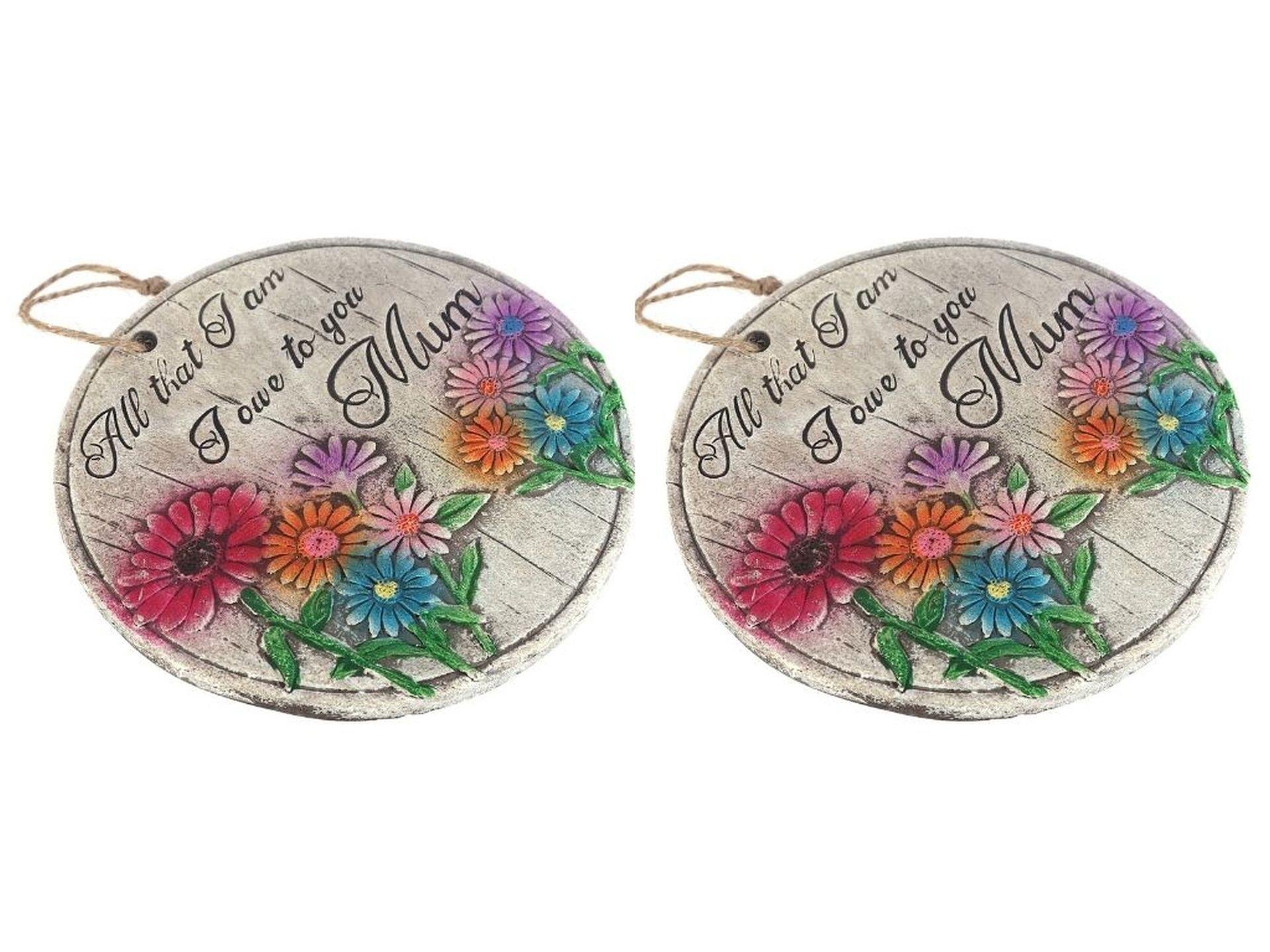 2 Adet Asılabilir Balkon Ve Bahçe Süsü Papatyalı,Anne Temalı Yuvarlak 15X15X1,1Cm Duvar Süsü,Taşı Balkon,Bahçe Ve Oda Dekor  Hoşgeldiniz Tablo,Tabela