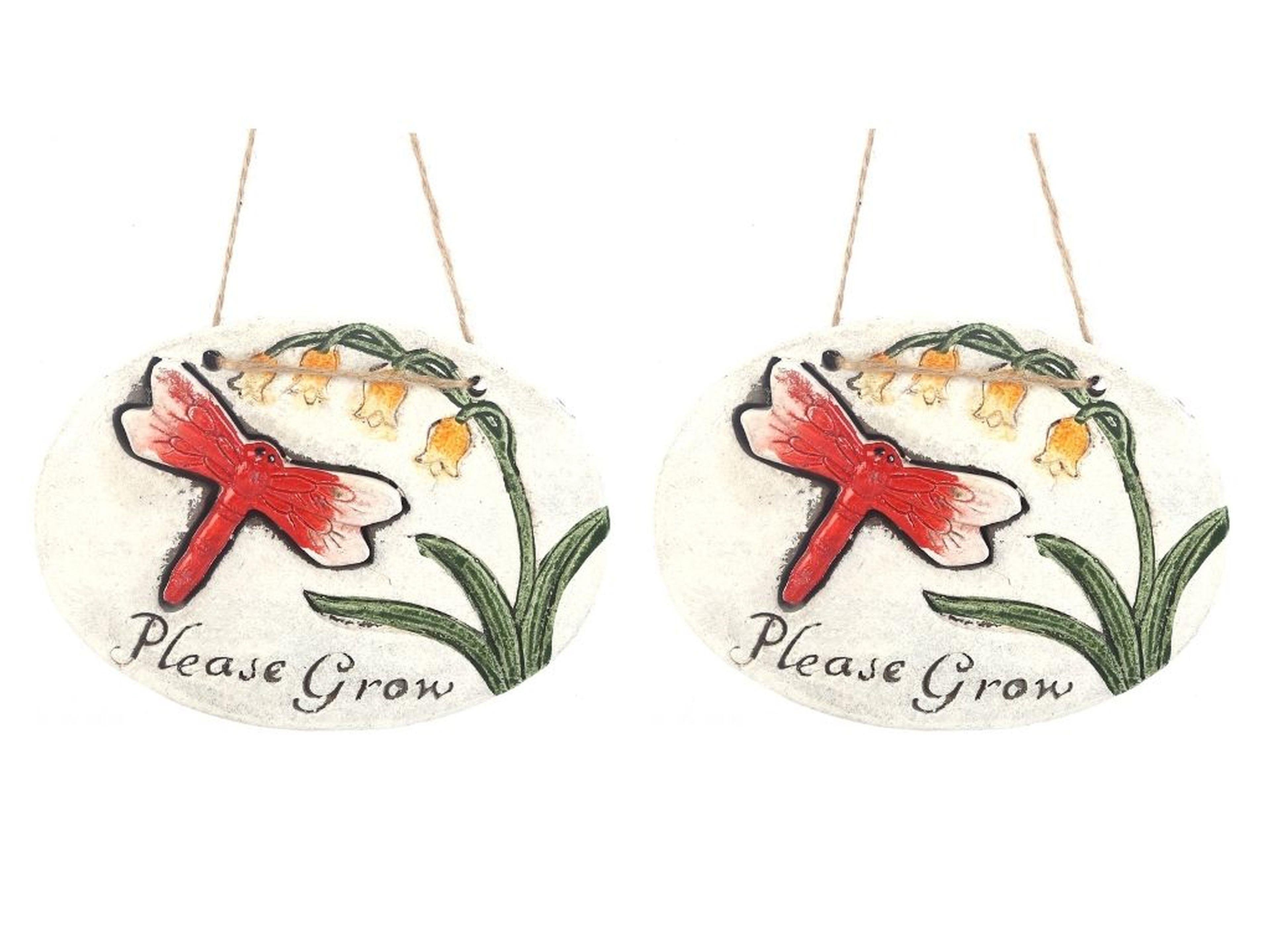 2 Adet Asılabilir Balkon Ve Bahçe Süsü Kırmızı Yusufçuk Desenli Oval 17X15X1,3Cm Duvar Süsü,Taşı Balkon,Bahçe Ve Oda Dekor  Hoşgeldiniz Tablo,Tabela