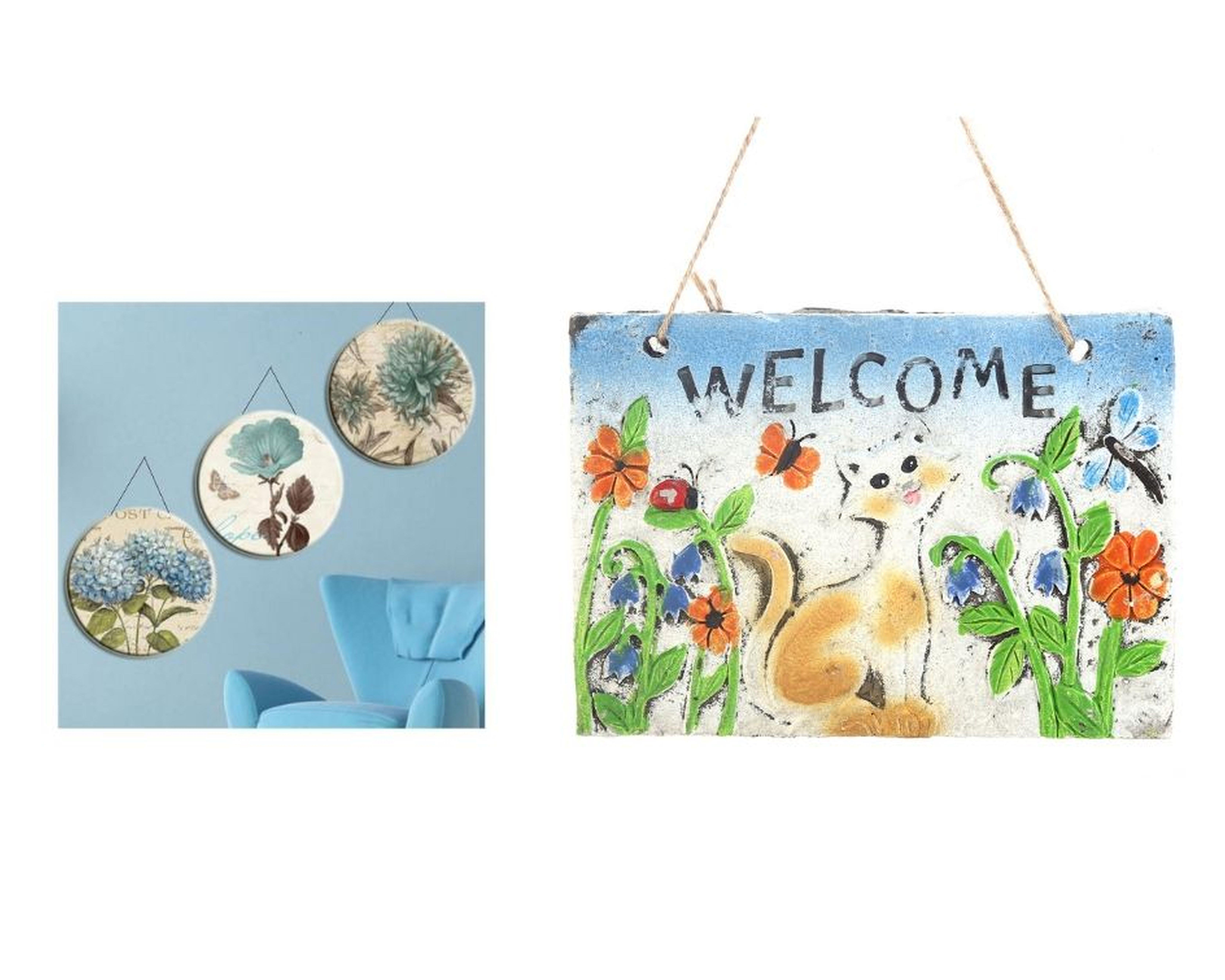 2 Adet Asılabilir Balkon Ve Bahçe Süsü Hoşgeldin Kedili 21X16X1,2Cm Duvar Süsü,Taşı Balkon,Bahçe Ve Oda Dekor  Hoşgeldiniz Tablo,Tabela