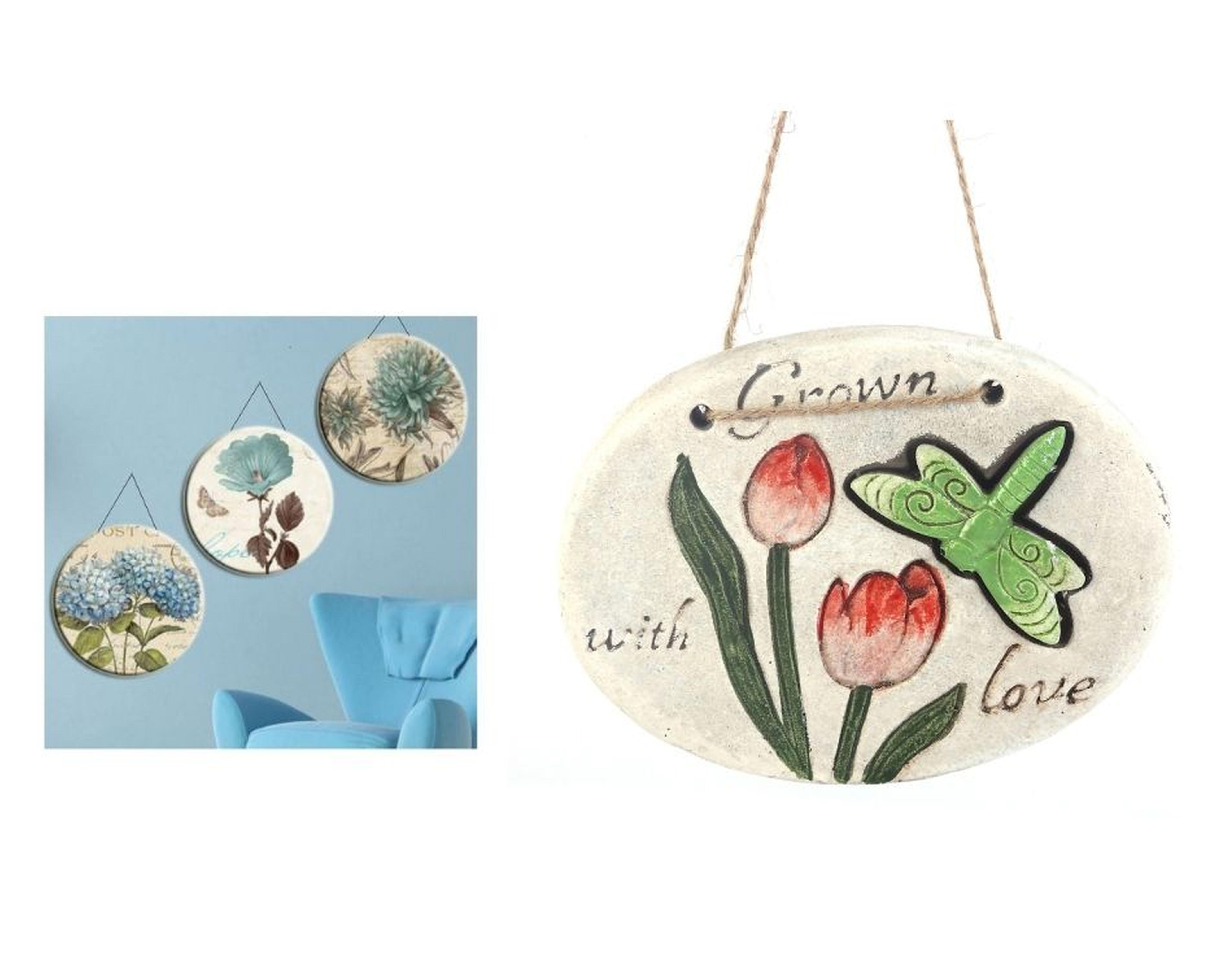 2 Adet Asılabilir Balkon Ve Bahçe Süsü Yeşil Yusufçuk Desenli Oval 17X15X1,3Cm Duvar Süsü,Taşı Balkon,Bahçe Ve Oda Dekor  Hoşgeldiniz Tablo,Tabela