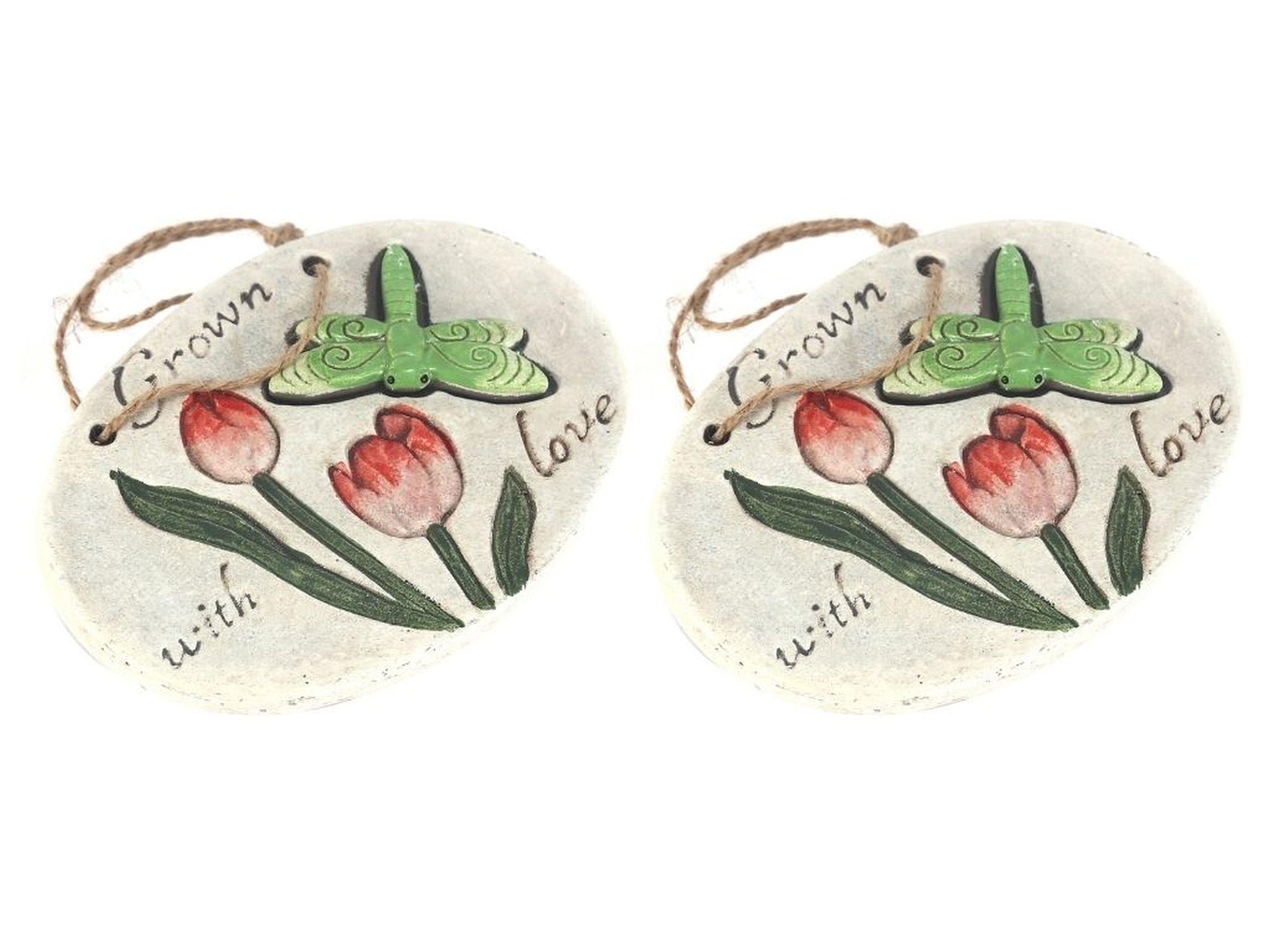 2 Adet Asılabilir Balkon Ve Bahçe Süsü Yeşil Yusufçuk Desenli Oval 17X15X1,3Cm Duvar Süsü,Taşı Balkon,Bahçe Ve Oda Dekor  Hoşgeldiniz Tablo,Tabela