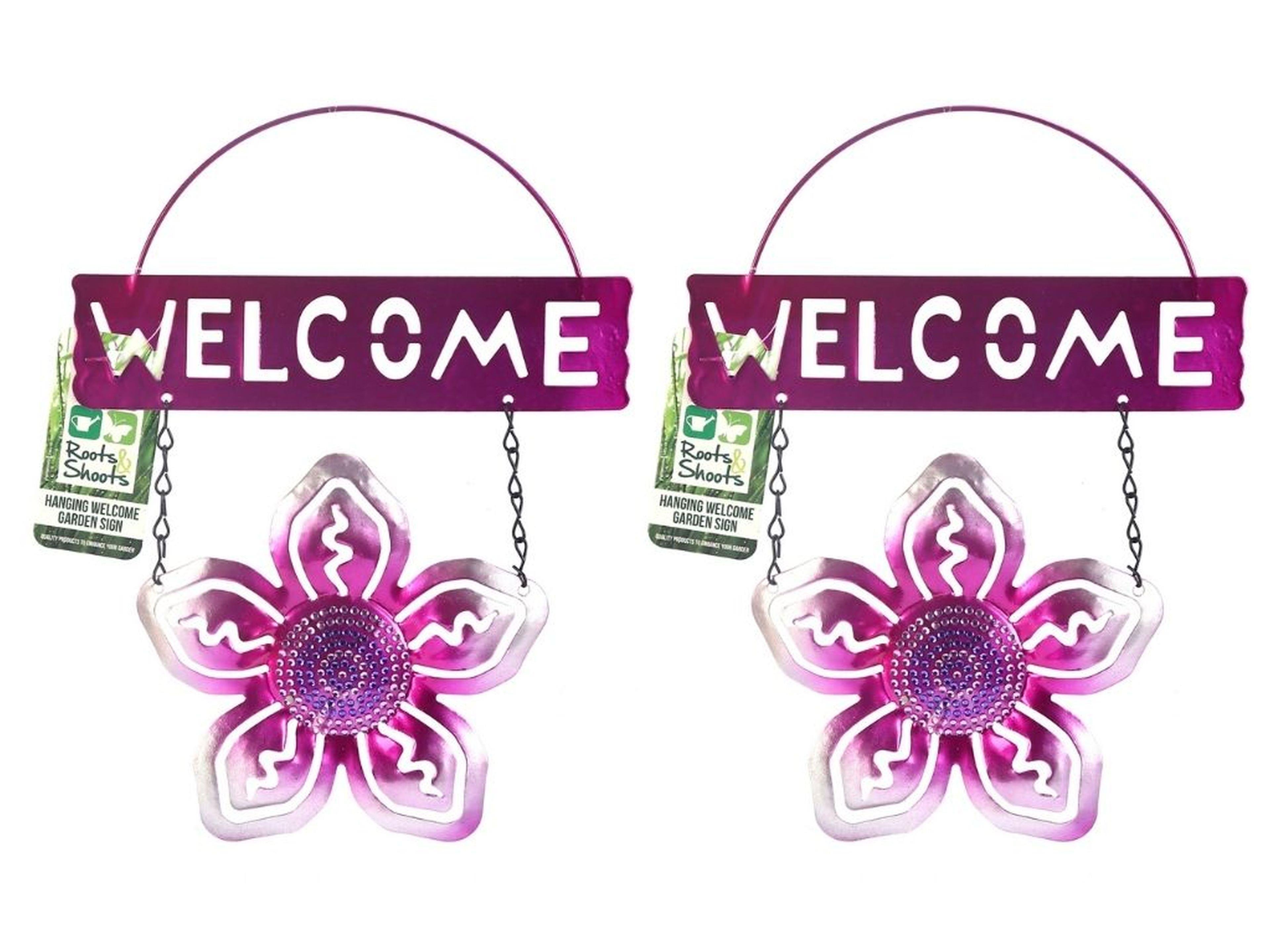 2 Adet Balkon Ve Bahçe Hoşgeldiniz Tabelası Pembe Çiçekli 26X20X0,2Cm  Duvar Süsü Balkon,Bahçe Ve Oda Dekor  Hoşgeldiniz Tablo,Tabela