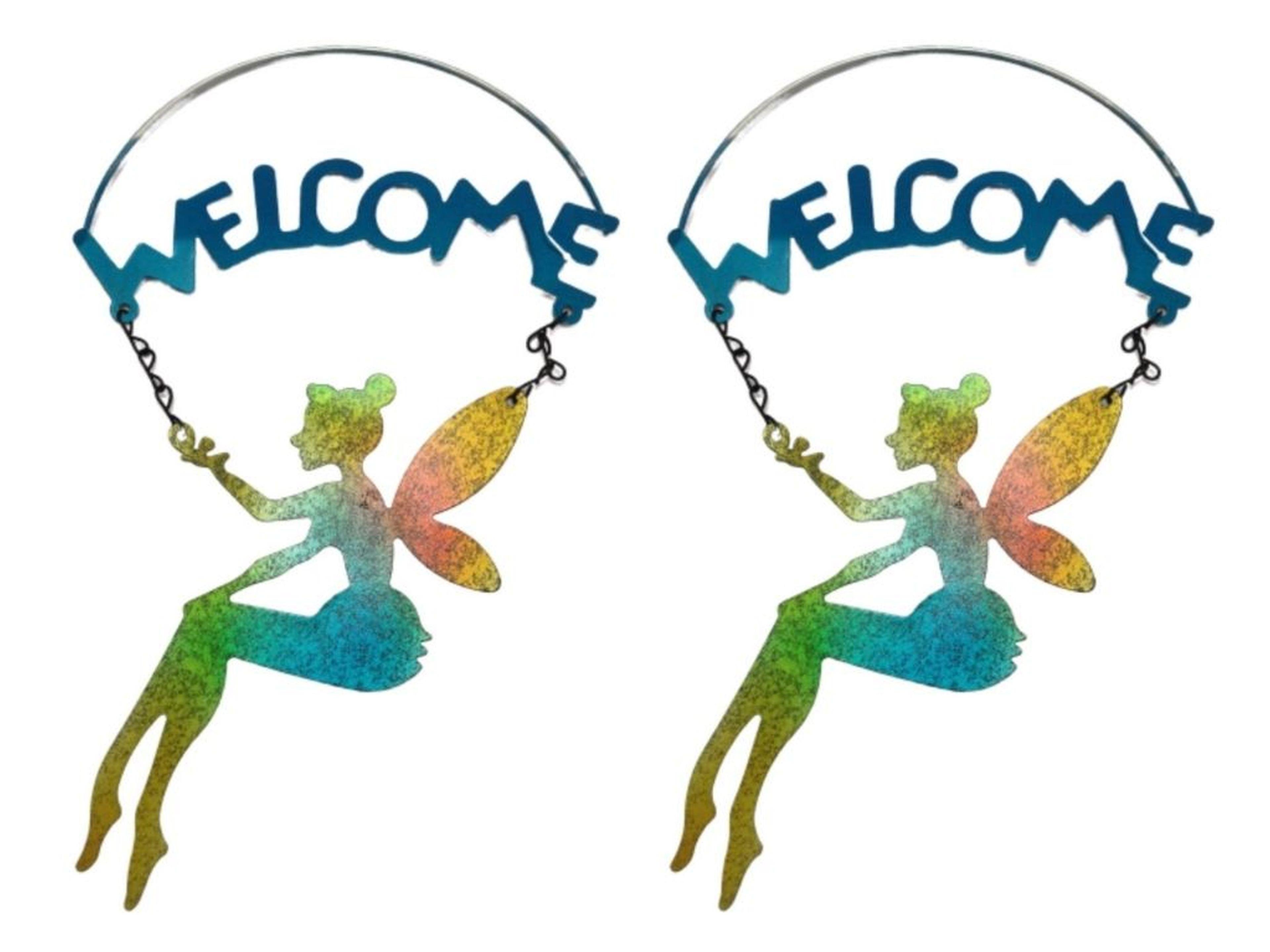 2 Adet Balkon Ve Bahçe Hoşgeldiniz Tabelası,Melek Figürlü 30X18X0,5Cm