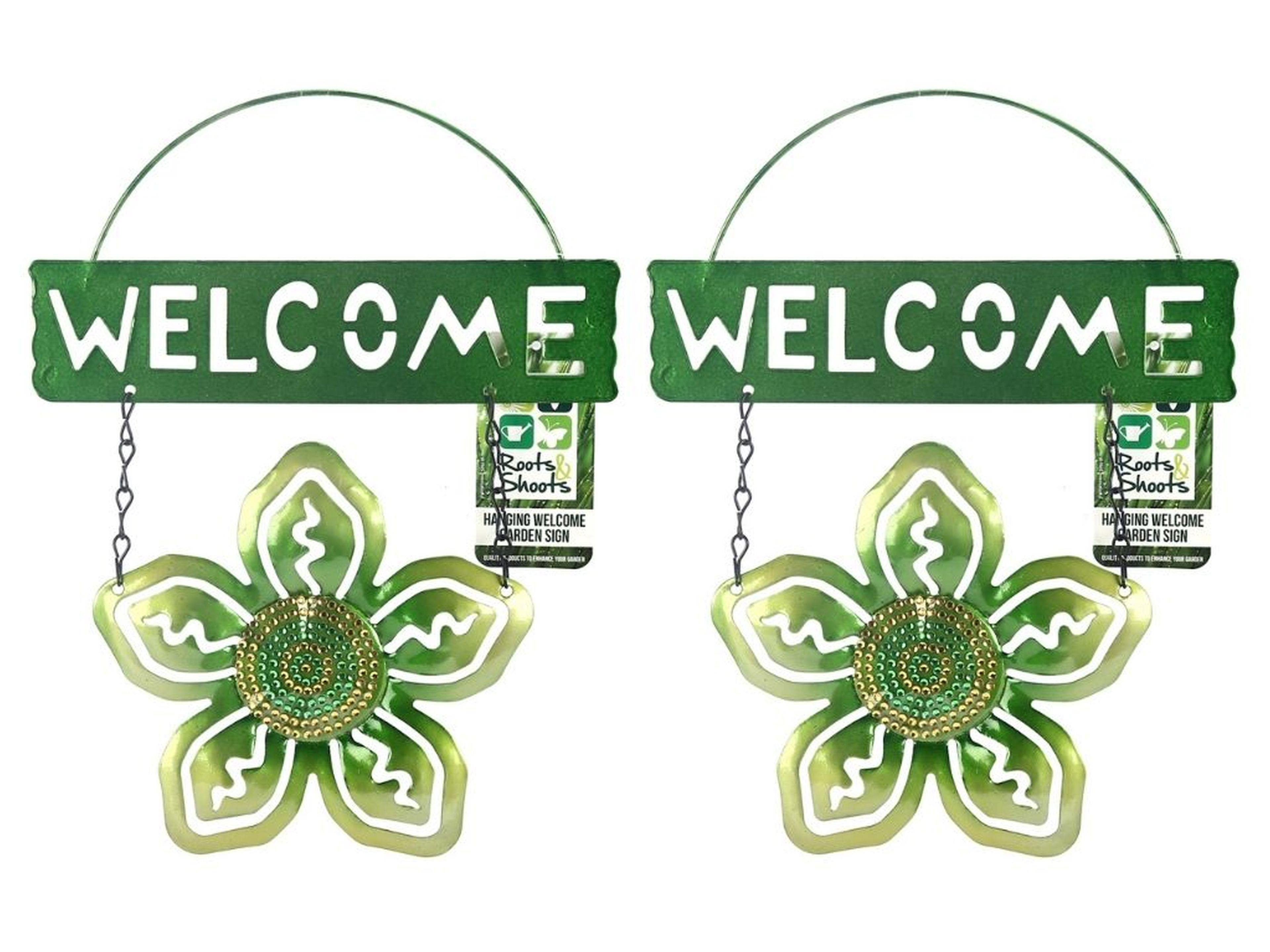 2 Adet Balkon Ve Bahçe Hoşgeldiniz Tabelası Yeşil Çiçekli 26X20X0,2Cm  Duvar Süsü Balkon,Bahçe Ve Oda Dekor  Hoşgeldiniz Tablo,Tabela