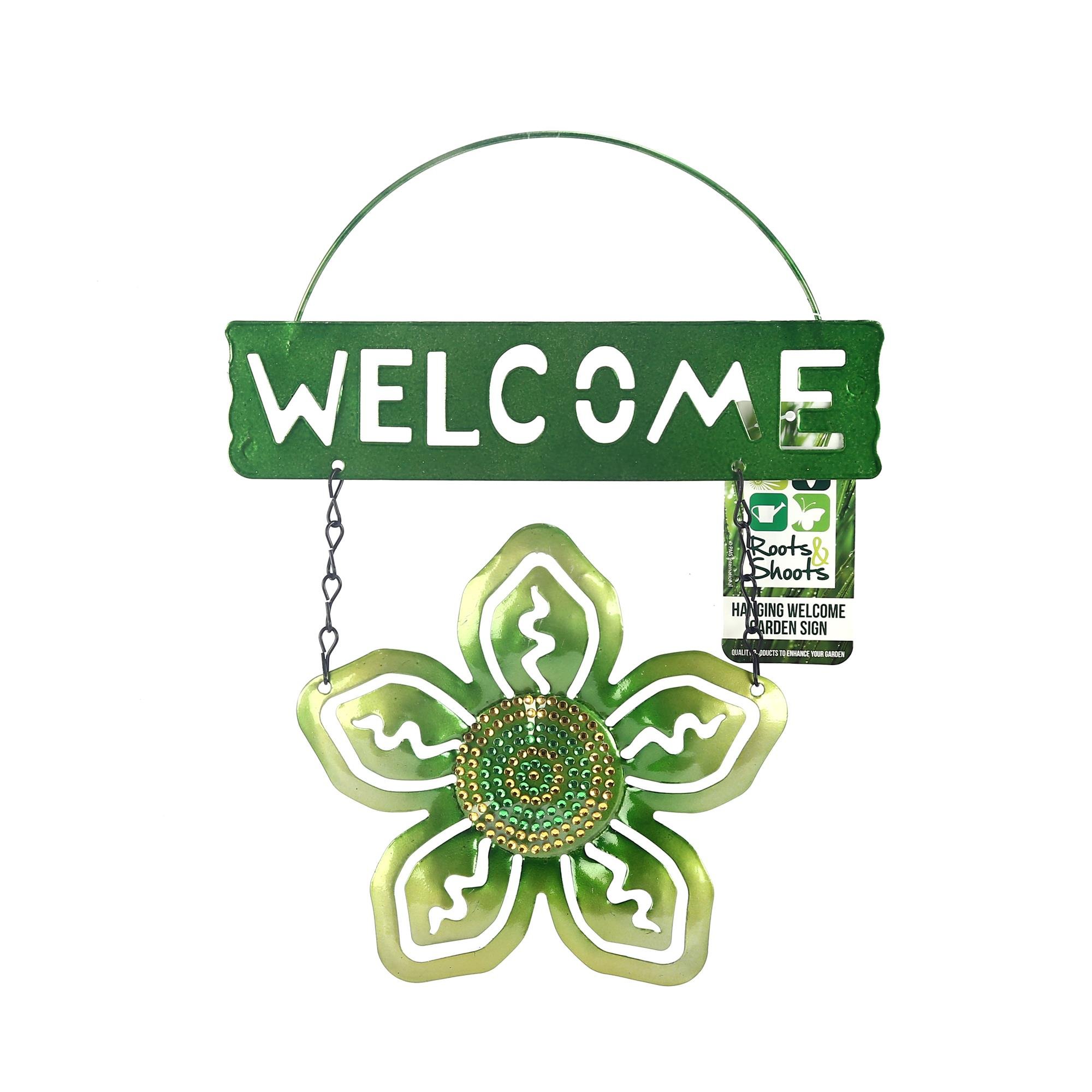 2 Adet Balkon Ve Bahçe Hoşgeldiniz Tabelası Yeşil Çiçekli 26X20X0,2Cm  Duvar Süsü Balkon,Bahçe Ve Oda Dekor  Hoşgeldiniz Tablo,Tabela