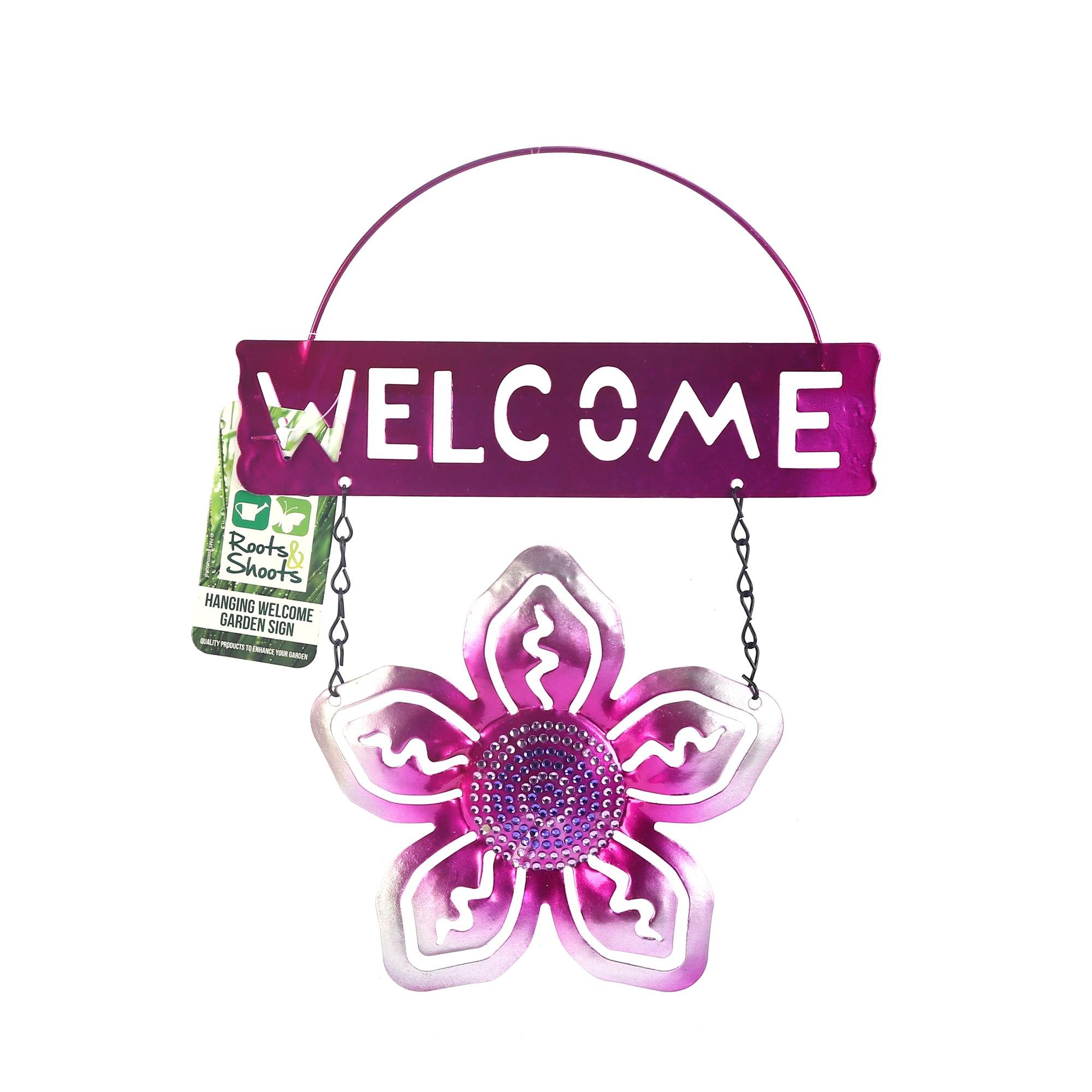 2 Adet Balkon Ve Bahçe Hoşgeldiniz Tabelası Pembe Çiçekli 26X20X0,2Cm  Duvar Süsü Balkon,Bahçe Ve Oda Dekor  Hoşgeldiniz Tablo,Tabela