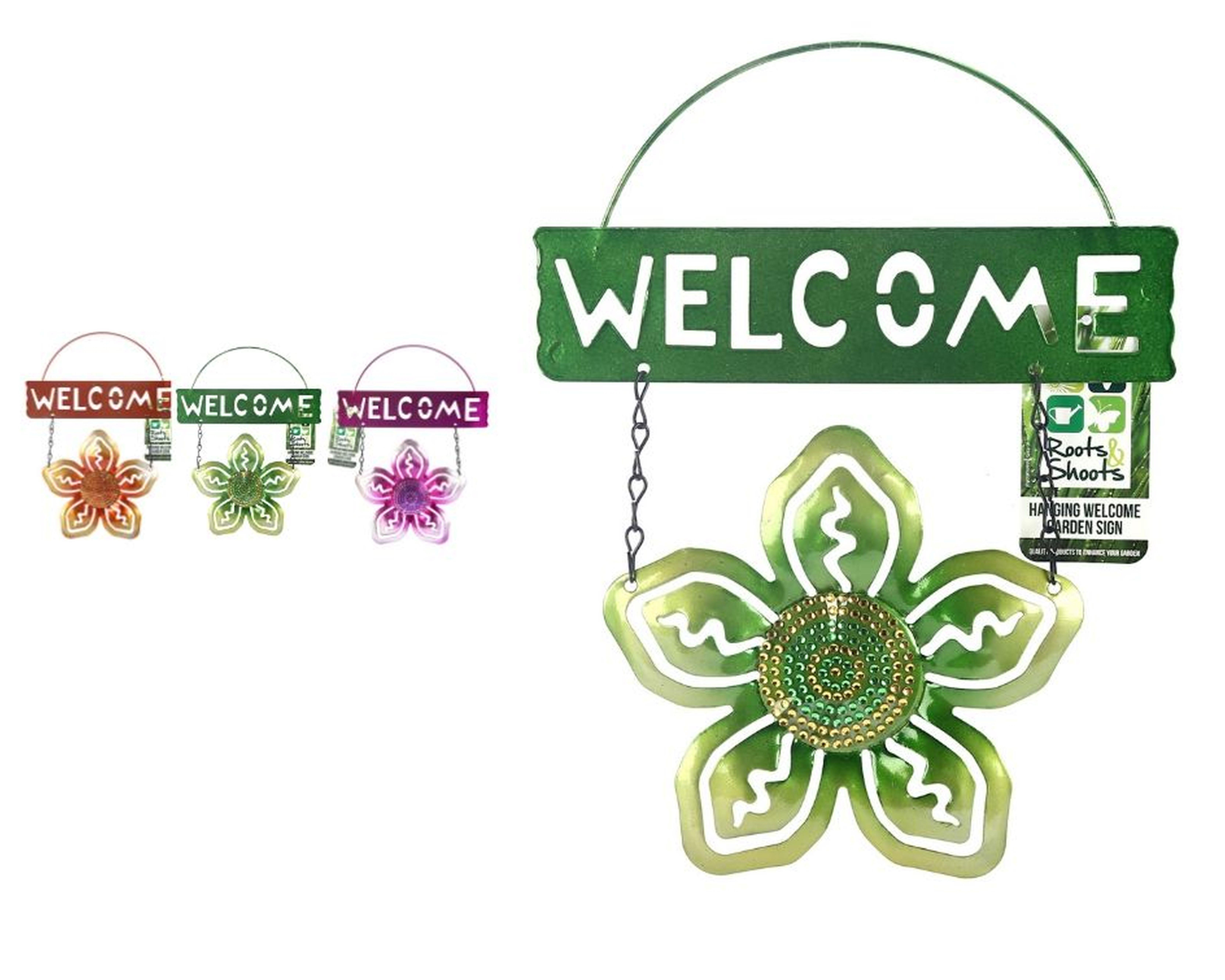 2 Adet Balkon Ve Bahçe Hoşgeldiniz Tabelası Yeşil Çiçekli 26X20X0,2Cm  Duvar Süsü Balkon,Bahçe Ve Oda Dekor  Hoşgeldiniz Tablo,Tabela