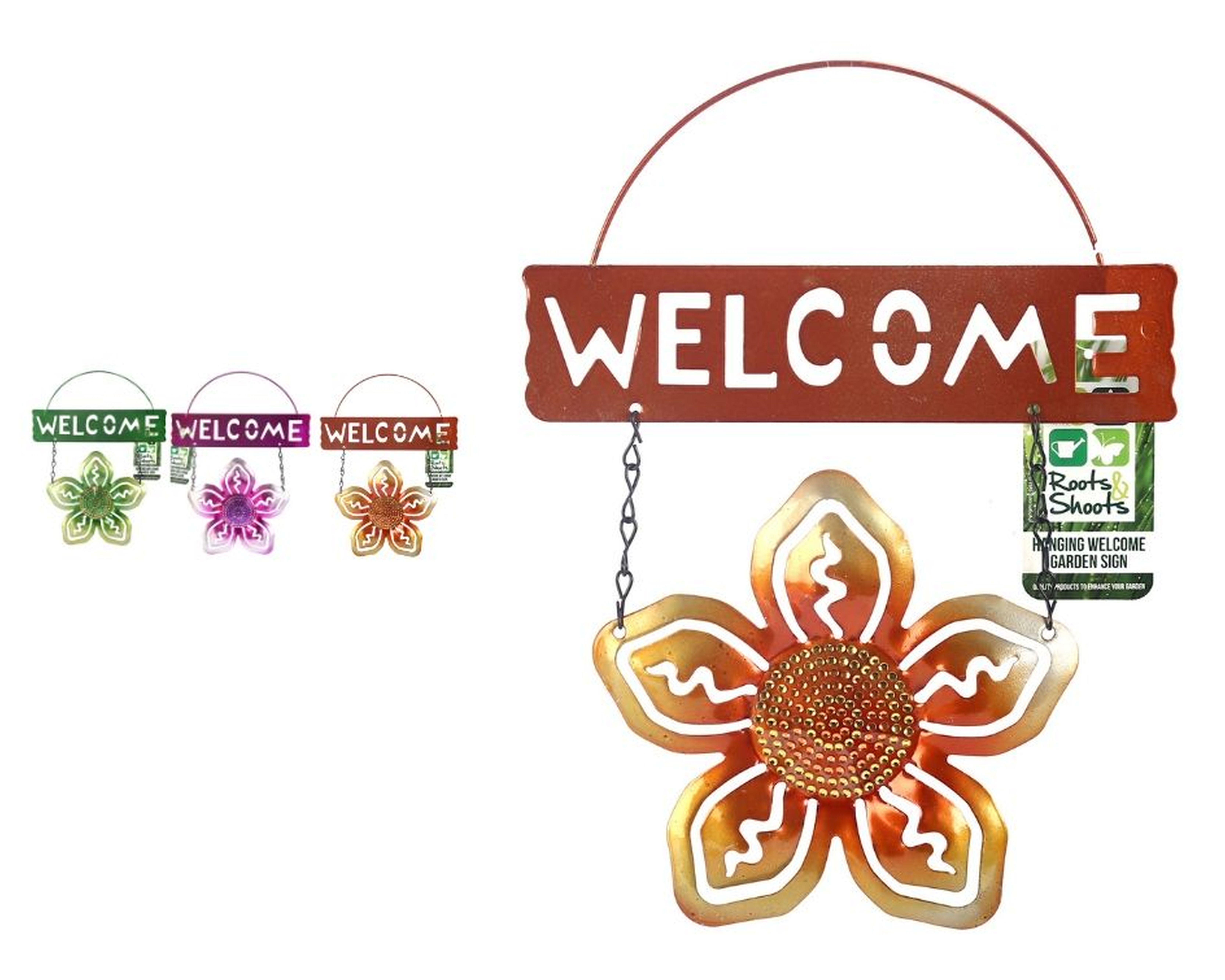 2 Adet Balkon Ve Bahçe Hoşgeldiniz Tabelası Altın Çiçekli 26X20X0,2Cm  Duvar Süsü Balkon,Bahçe Ve Oda Dekor  Hoşgeldiniz Tablo,Tabela