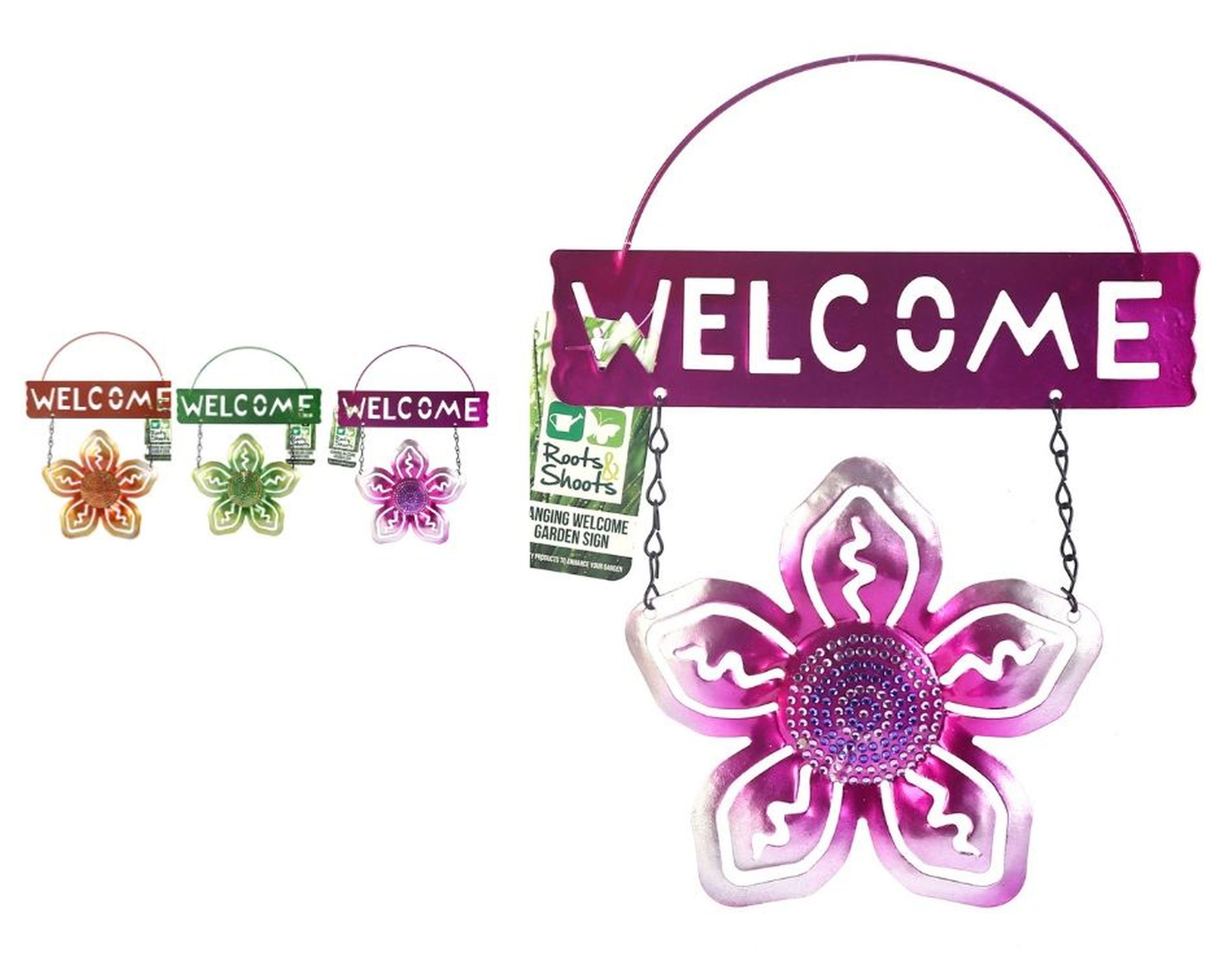 2 Adet Balkon Ve Bahçe Hoşgeldiniz Tabelası Pembe Çiçekli 26X20X0,2Cm  Duvar Süsü Balkon,Bahçe Ve Oda Dekor  Hoşgeldiniz Tablo,Tabela