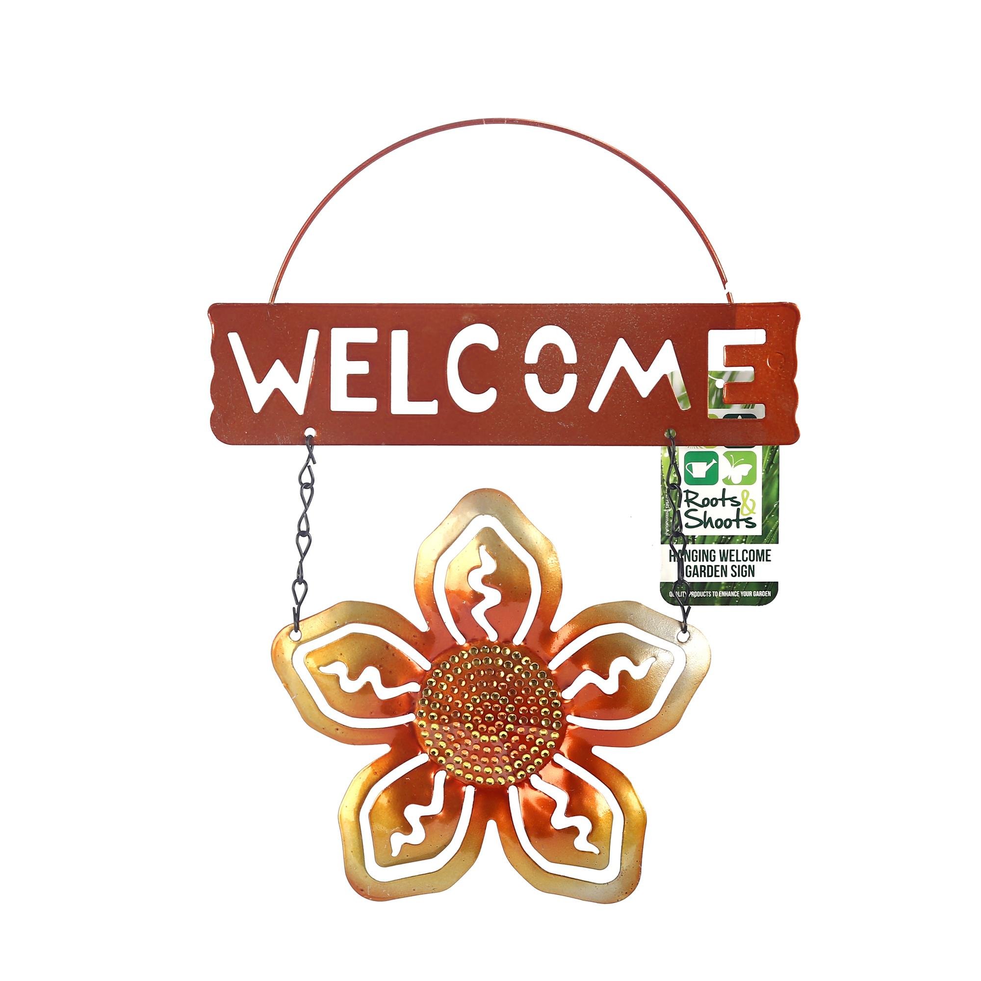 2 Adet Balkon Ve Bahçe Hoşgeldiniz Tabelası Altın Çiçekli 26X20X0,2Cm  Duvar Süsü Balkon,Bahçe Ve Oda Dekor  Hoşgeldiniz Tablo,Tabela