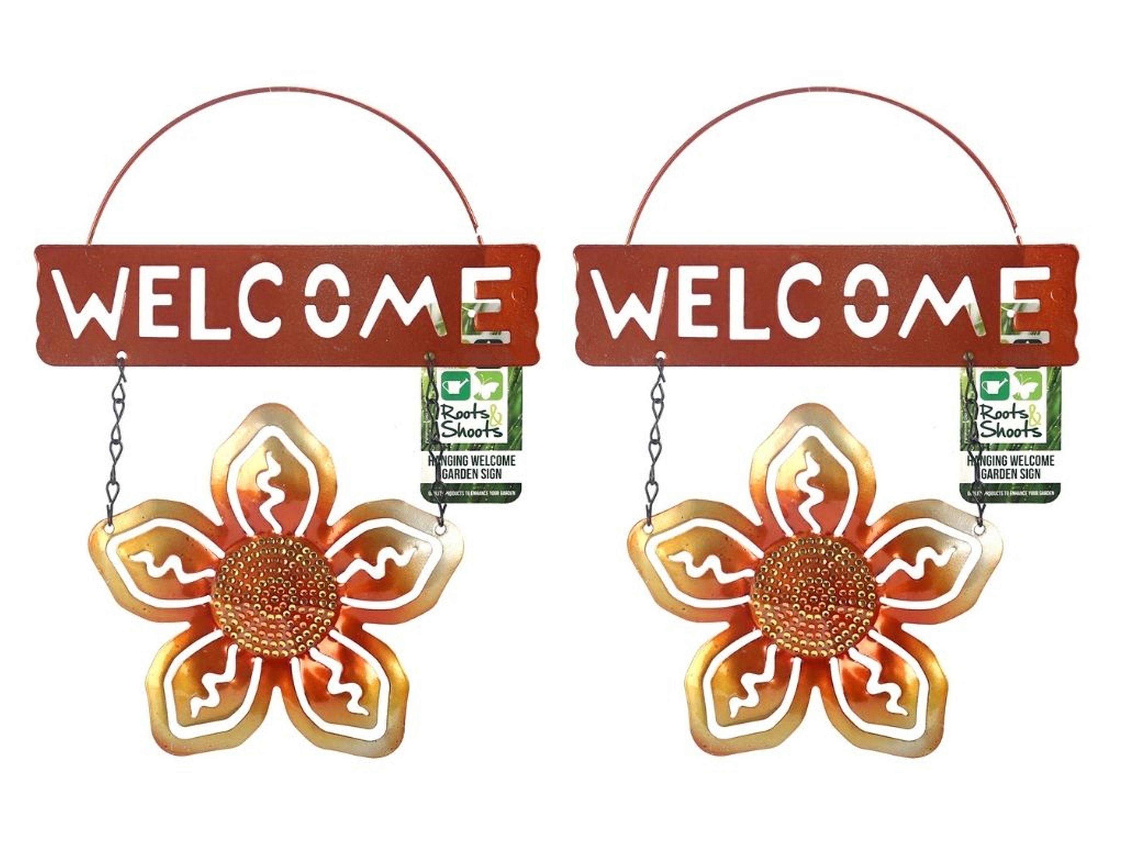 2 Adet Balkon Ve Bahçe Hoşgeldiniz Tabelası Altın Çiçekli 26X20X0,2Cm  Duvar Süsü Balkon,Bahçe Ve Oda Dekor  Hoşgeldiniz Tablo,Tabela