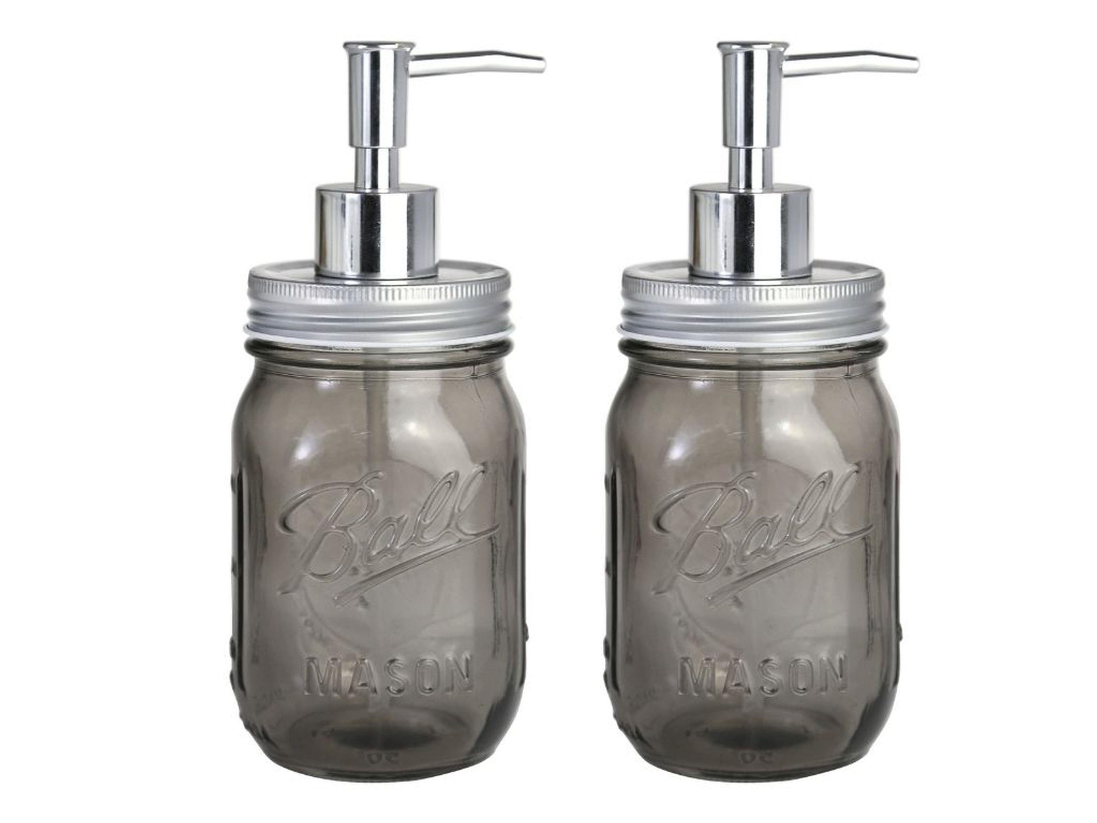 2 Adet Cam Sıvı Sabunluk,Çiçek Desenli Gri 8X8X10Cm 420Ml