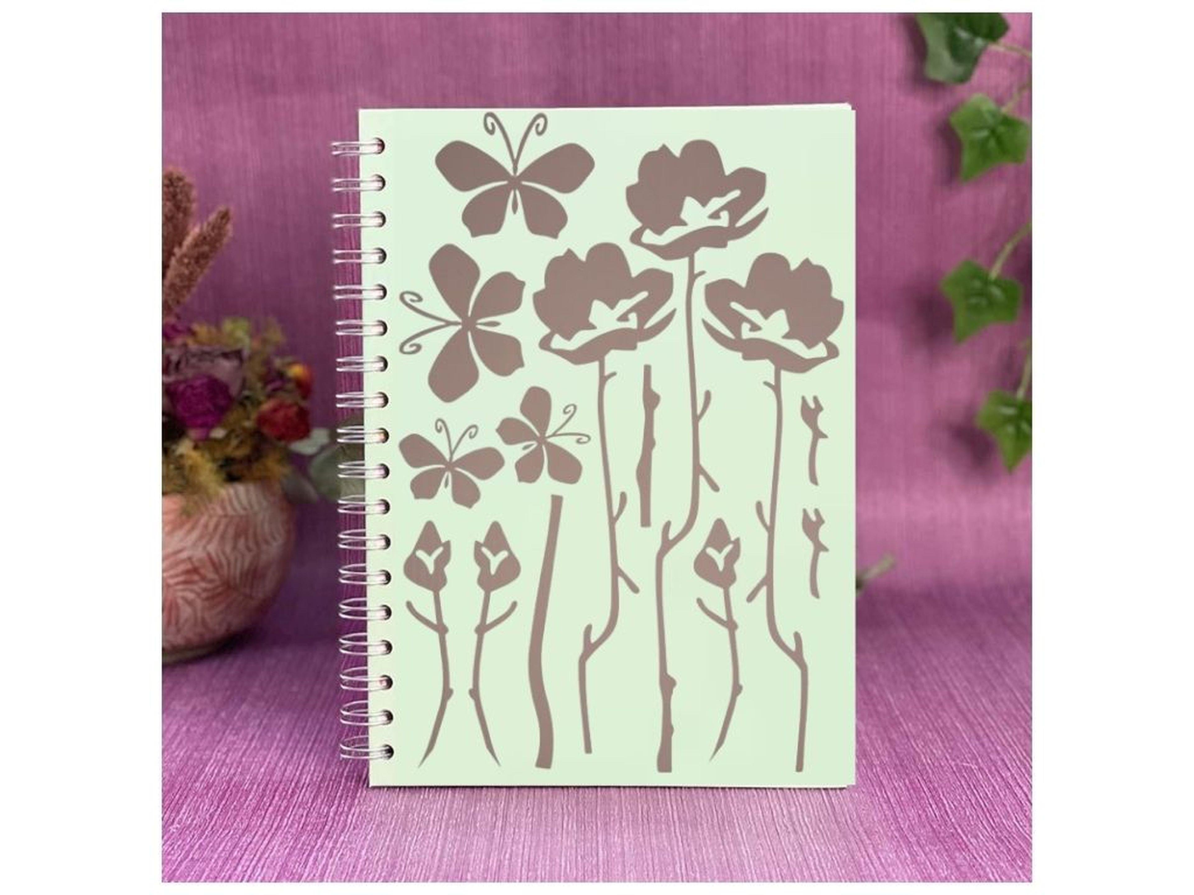 2 Adet Defter Sticker,Laptop Sticker Gri Çiçekli  Pvc 48X33X0,5Cm