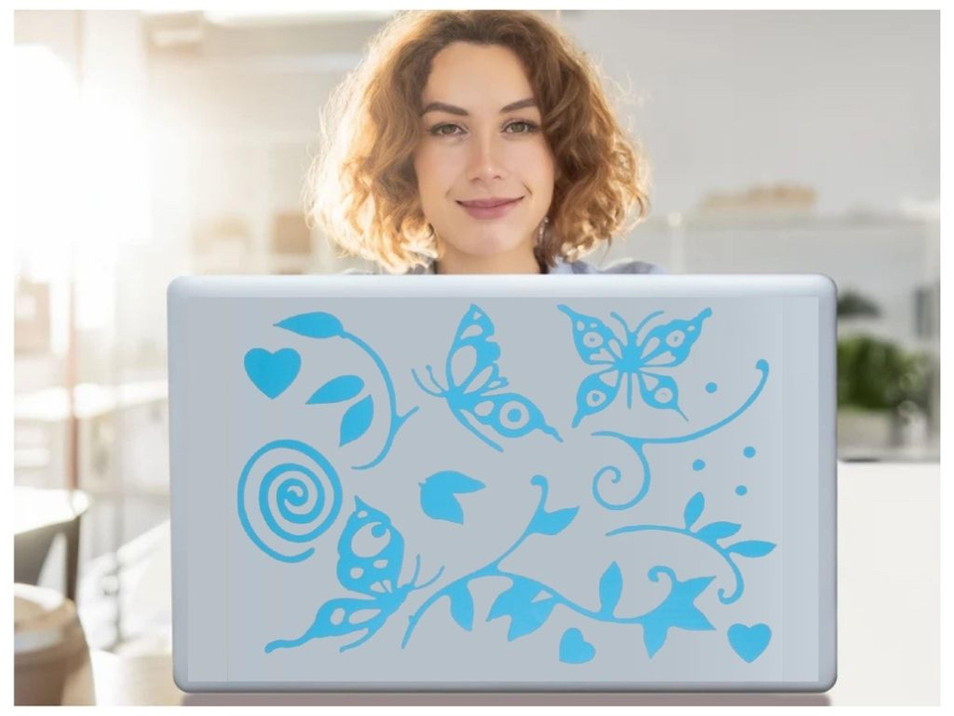 2 Adet Defter Sticker,Laptop Sticker  Mavi Kelebekli Pvc 48X33X0,5Cm