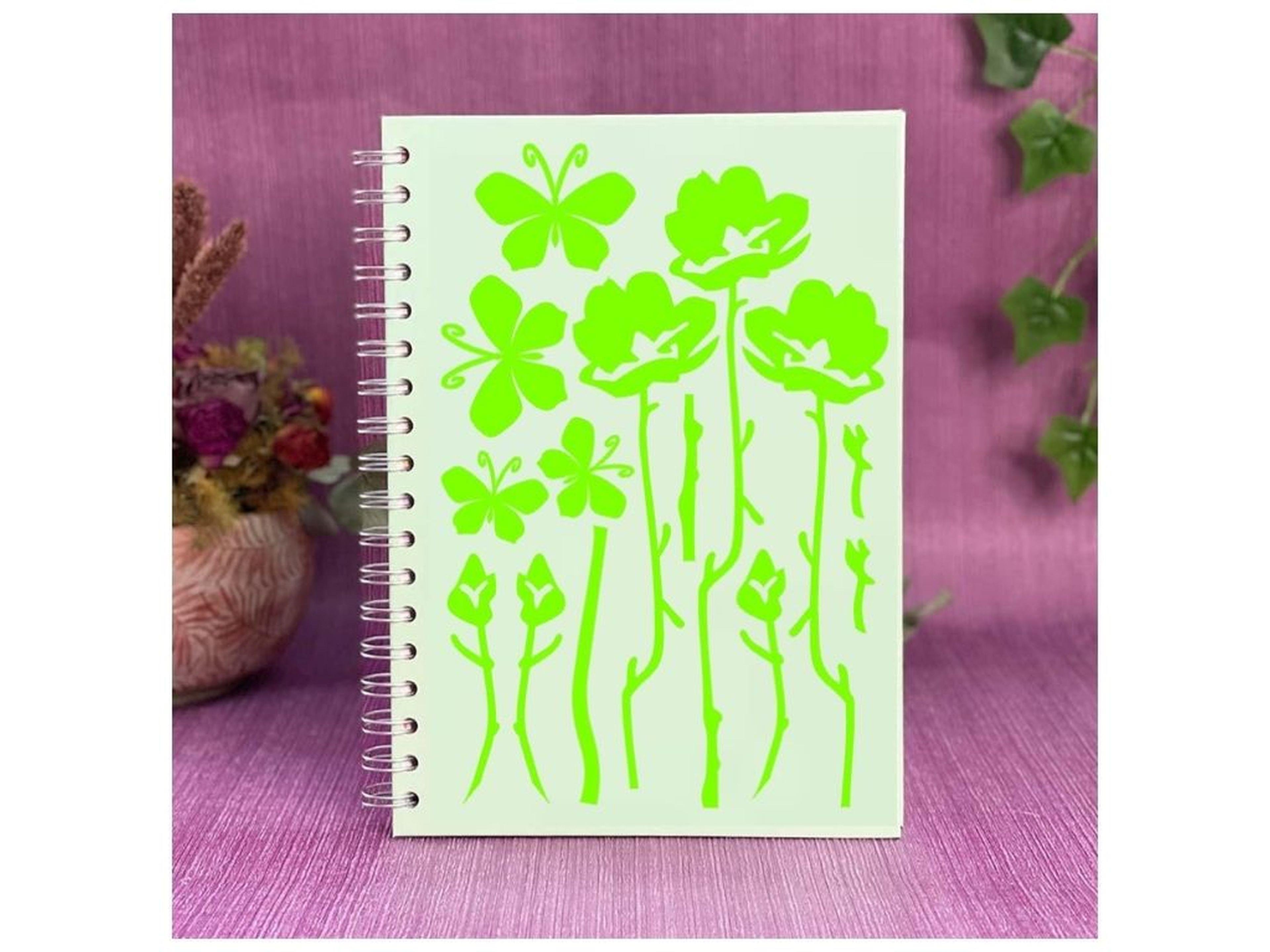 2 Adet Defter Sticker,Laptop Sticker Yeşil Çiçekli  Pvc 48X33X0,5Cm