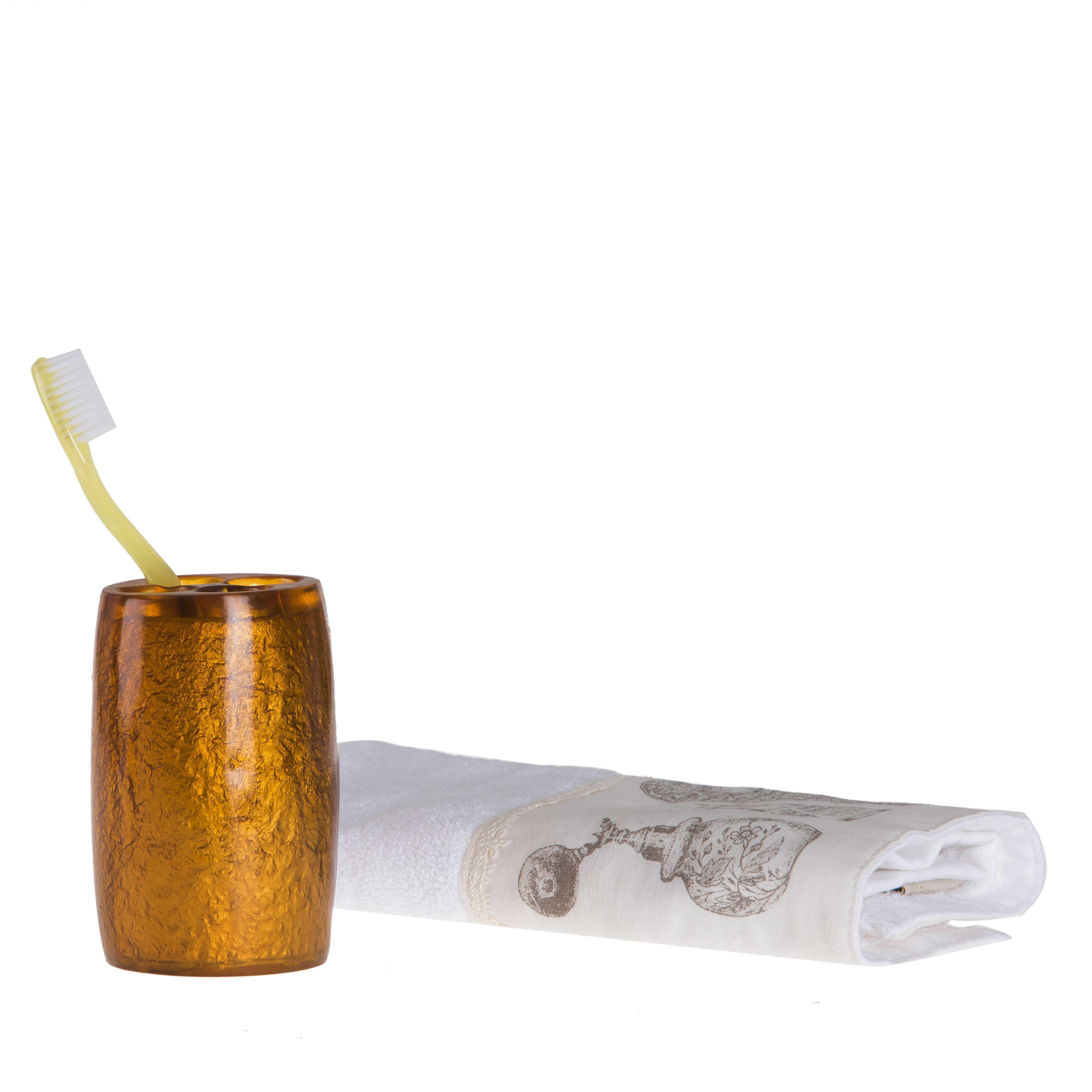 2 Adet Diş Fırçalık Altın Renkli Poliresin  5X5X7Cm Banyo Seti  